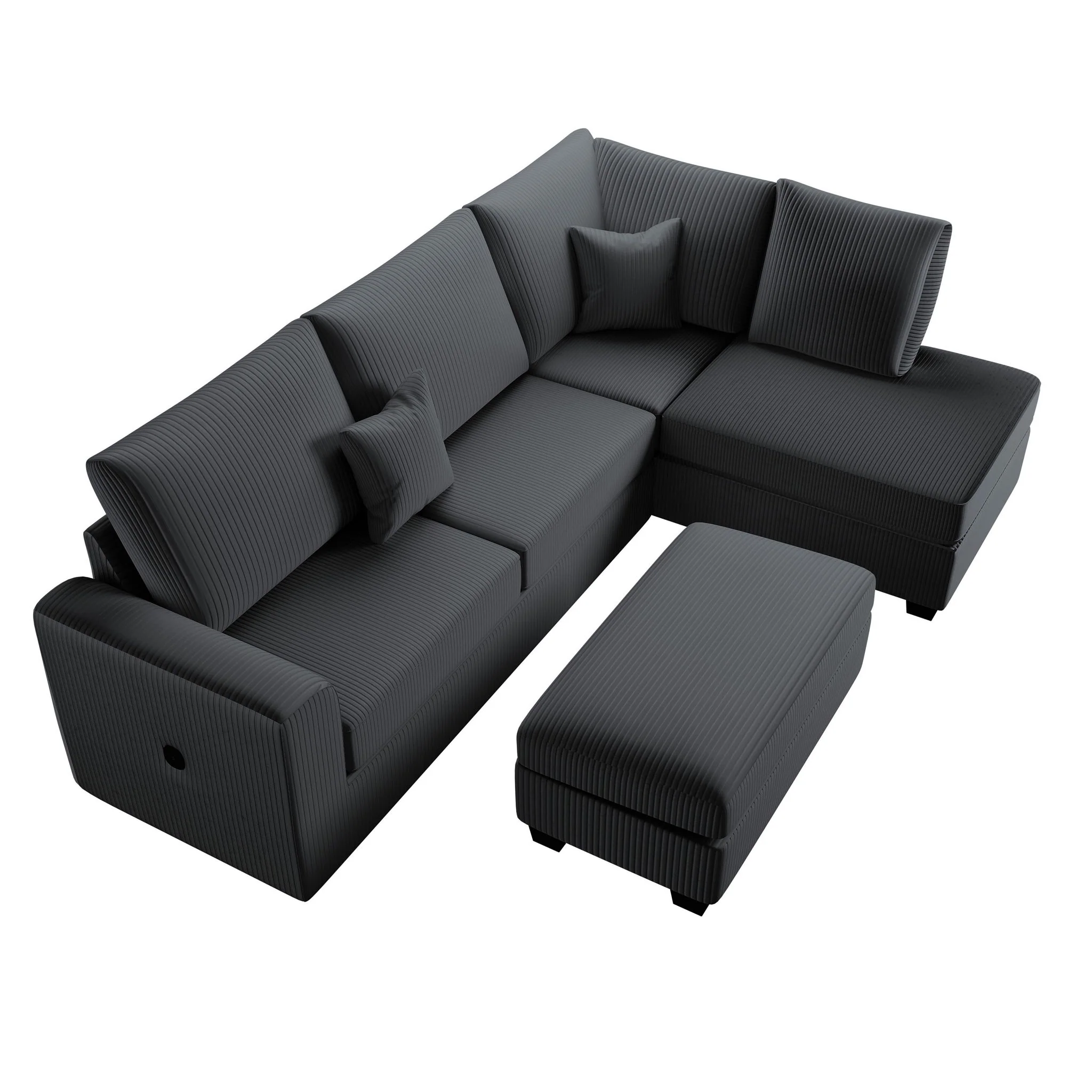 Modern Style Sectional Set With USB Port, Storage Ottoman - Image 7