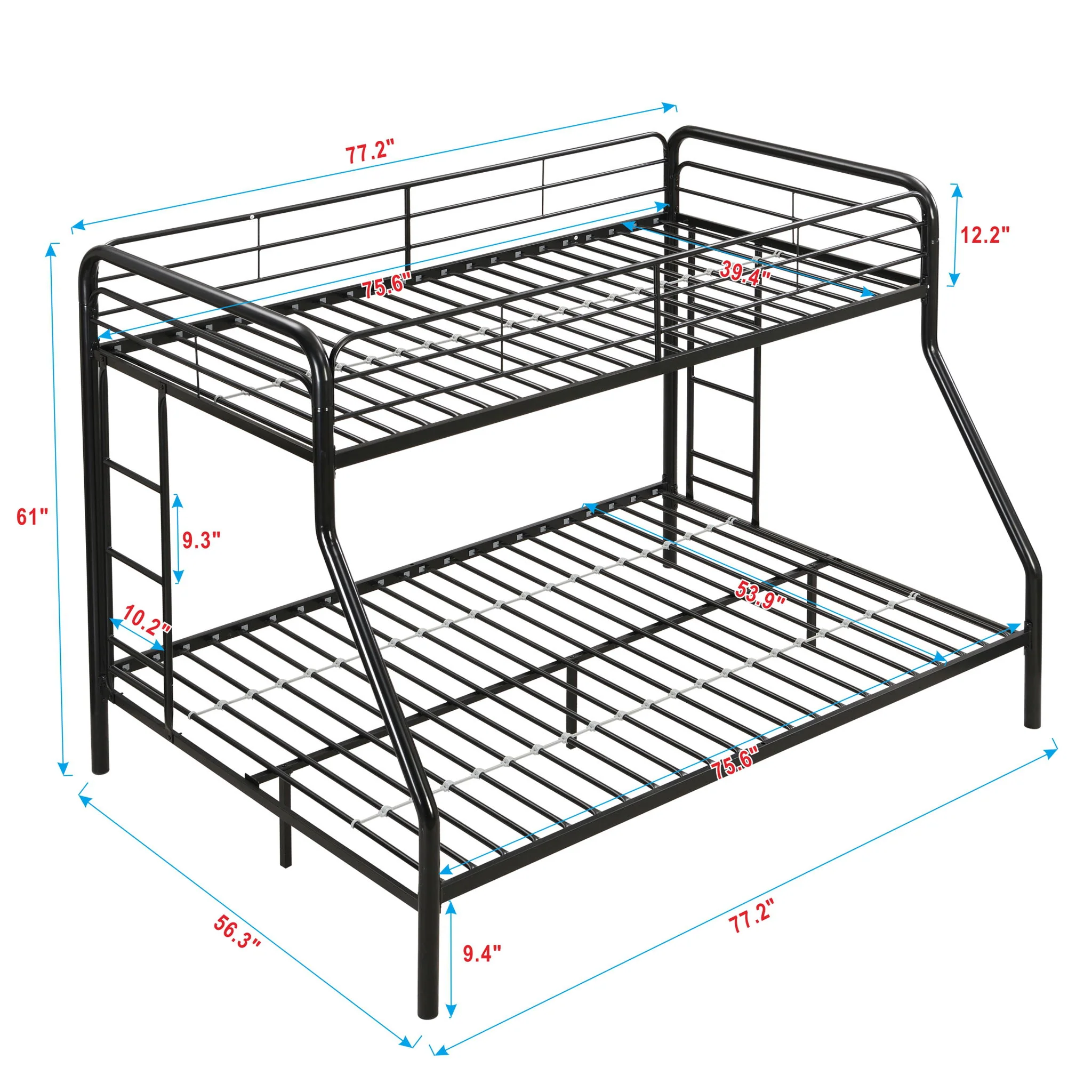 Modern Twin Over Full Metal Bunk Bed With Trundle And Dual Side Ladder And Metal Design - Black / Brown - Image 8