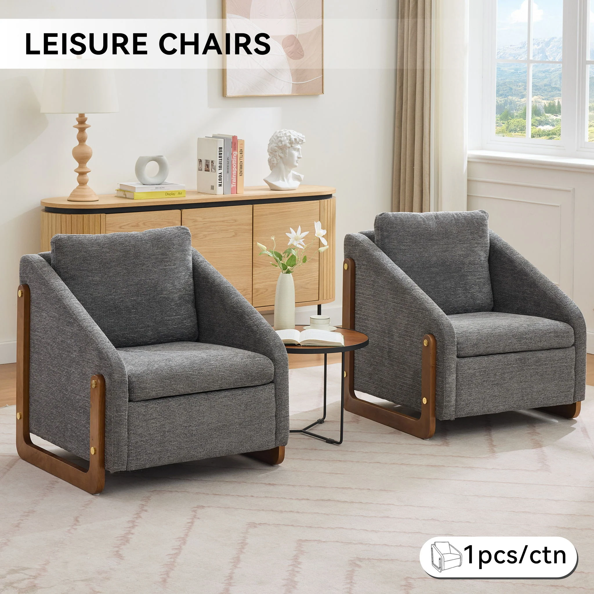 Modern Upholstered Armchair With Wooden Side Frame - Image 15