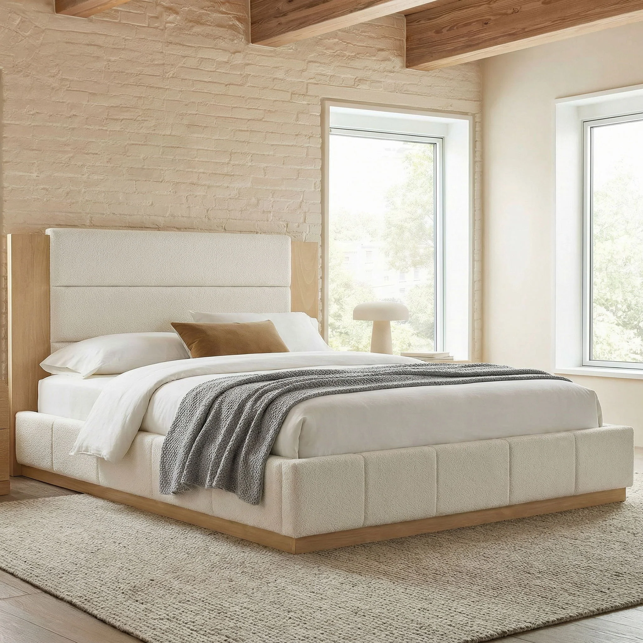 Modern Upholstered Platform Bed With Extended Headboard - Image 12