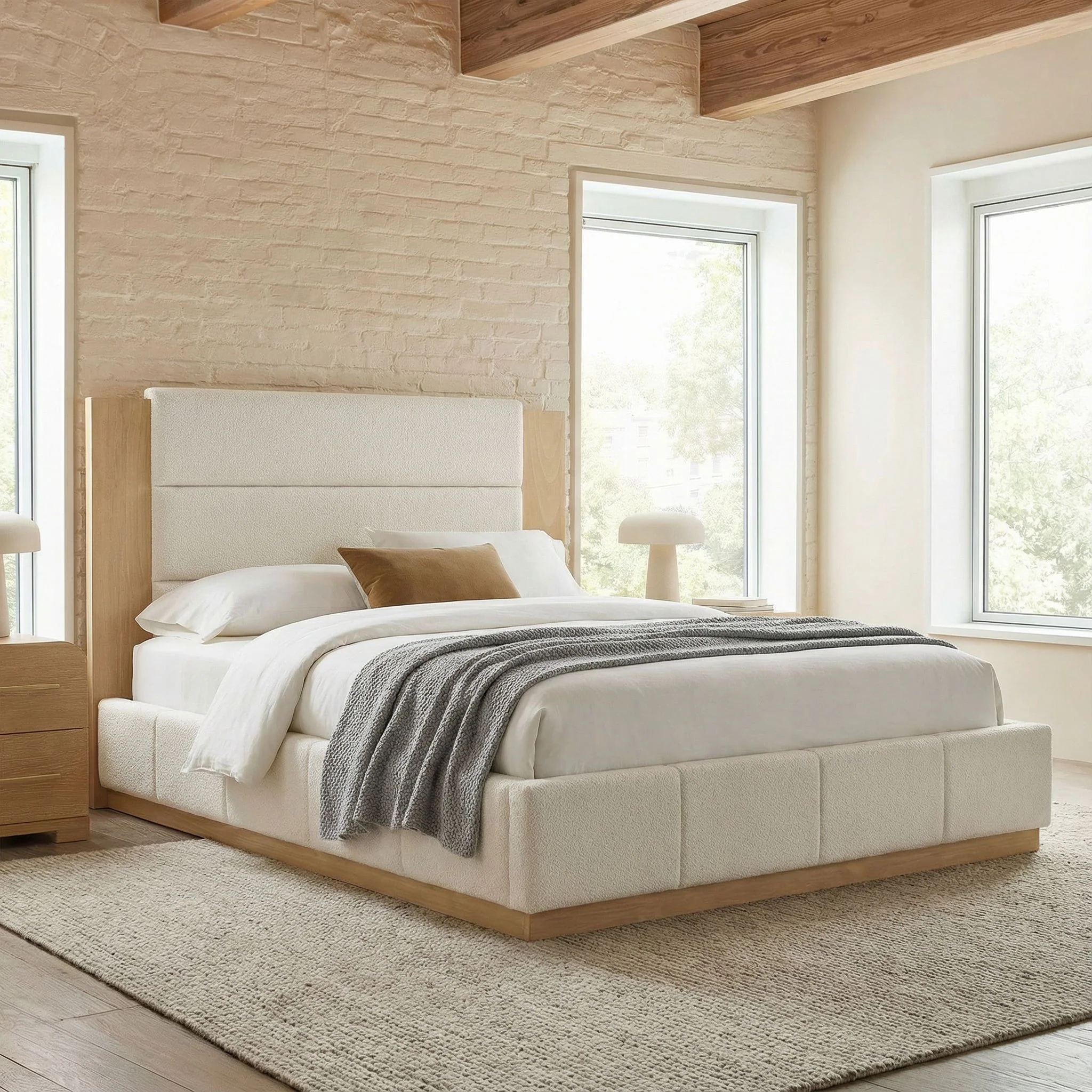 Modern Upholstered Platform Bed With Extended Headboard - Image 13