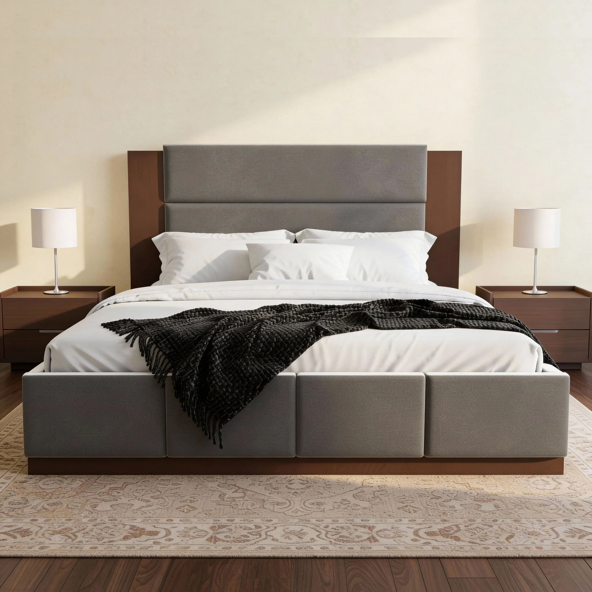 Modern Upholstered Platform Bed With Extended Headboard - Image 14