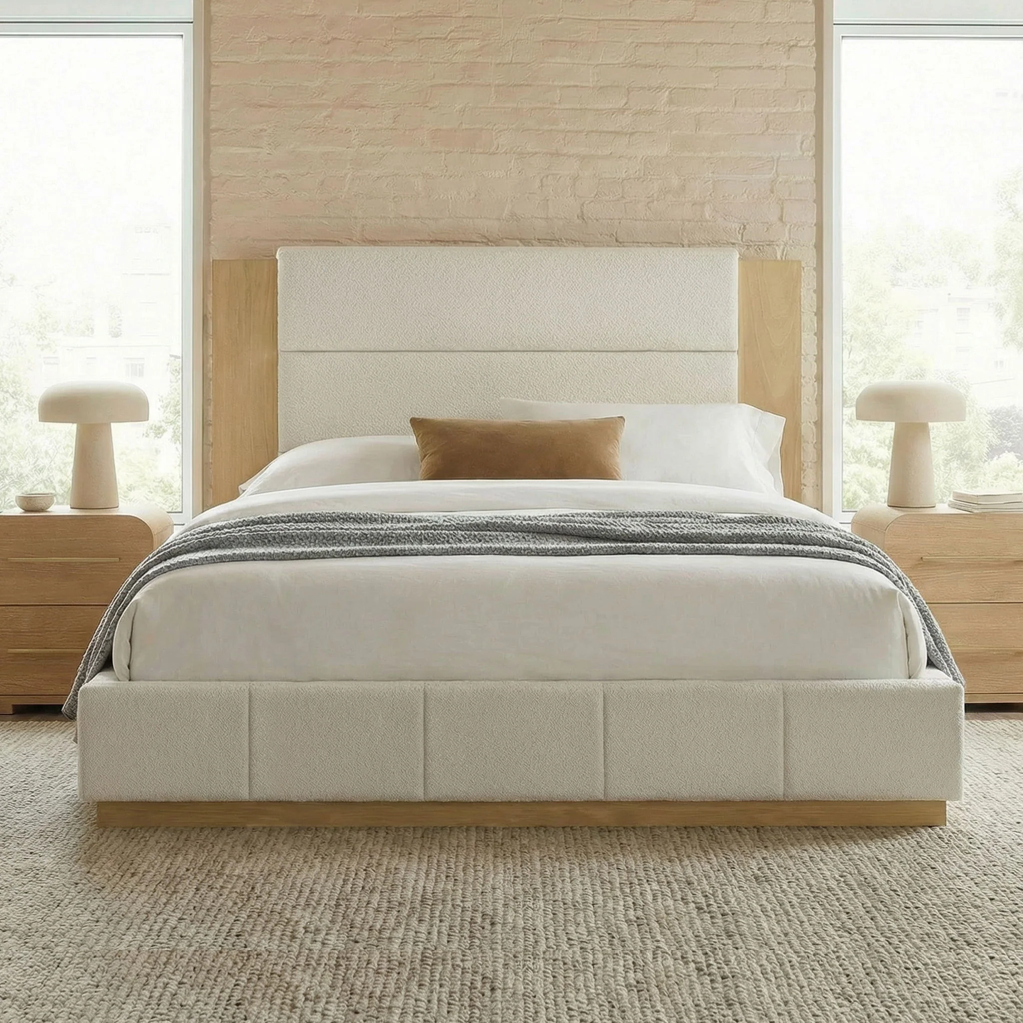 Modern Upholstered Platform Bed With Extended Headboard - Image 16