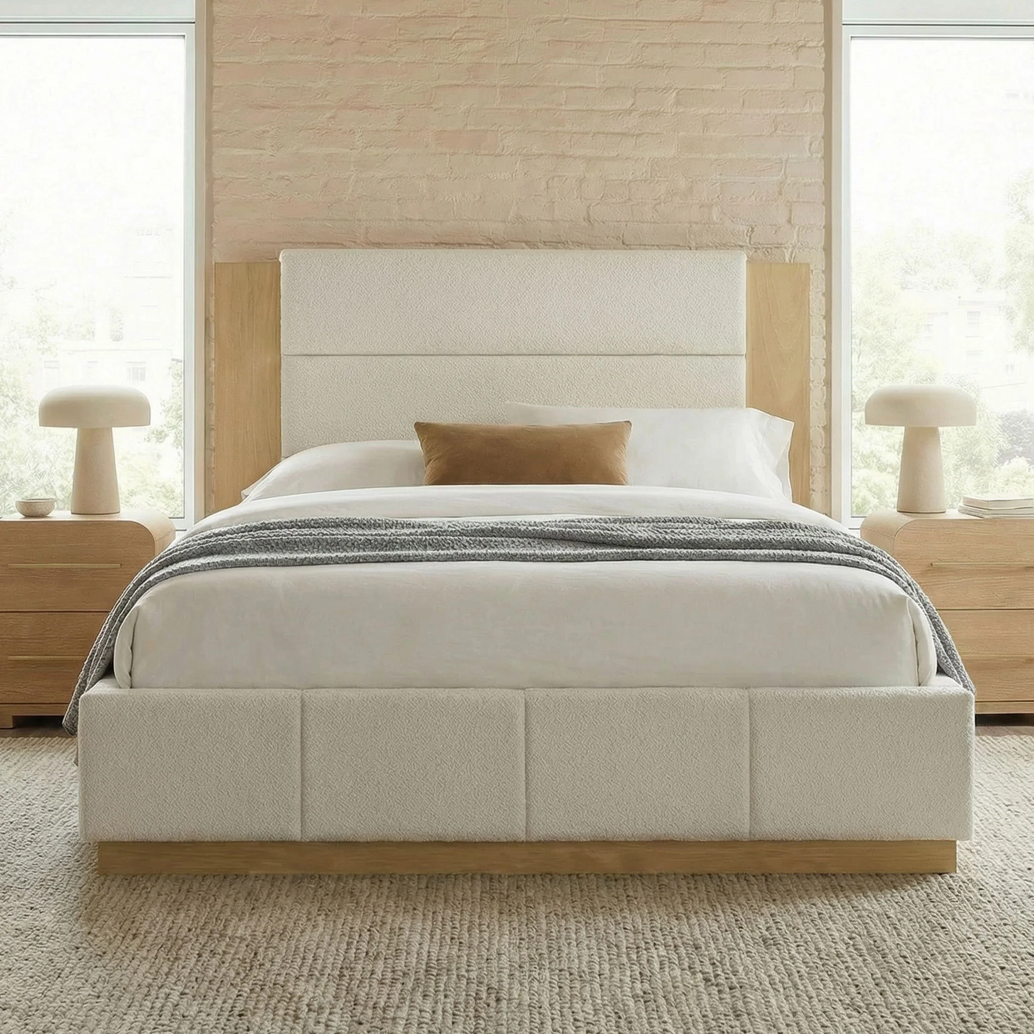 Modern Upholstered Platform Bed With Extended Headboard - Image 21