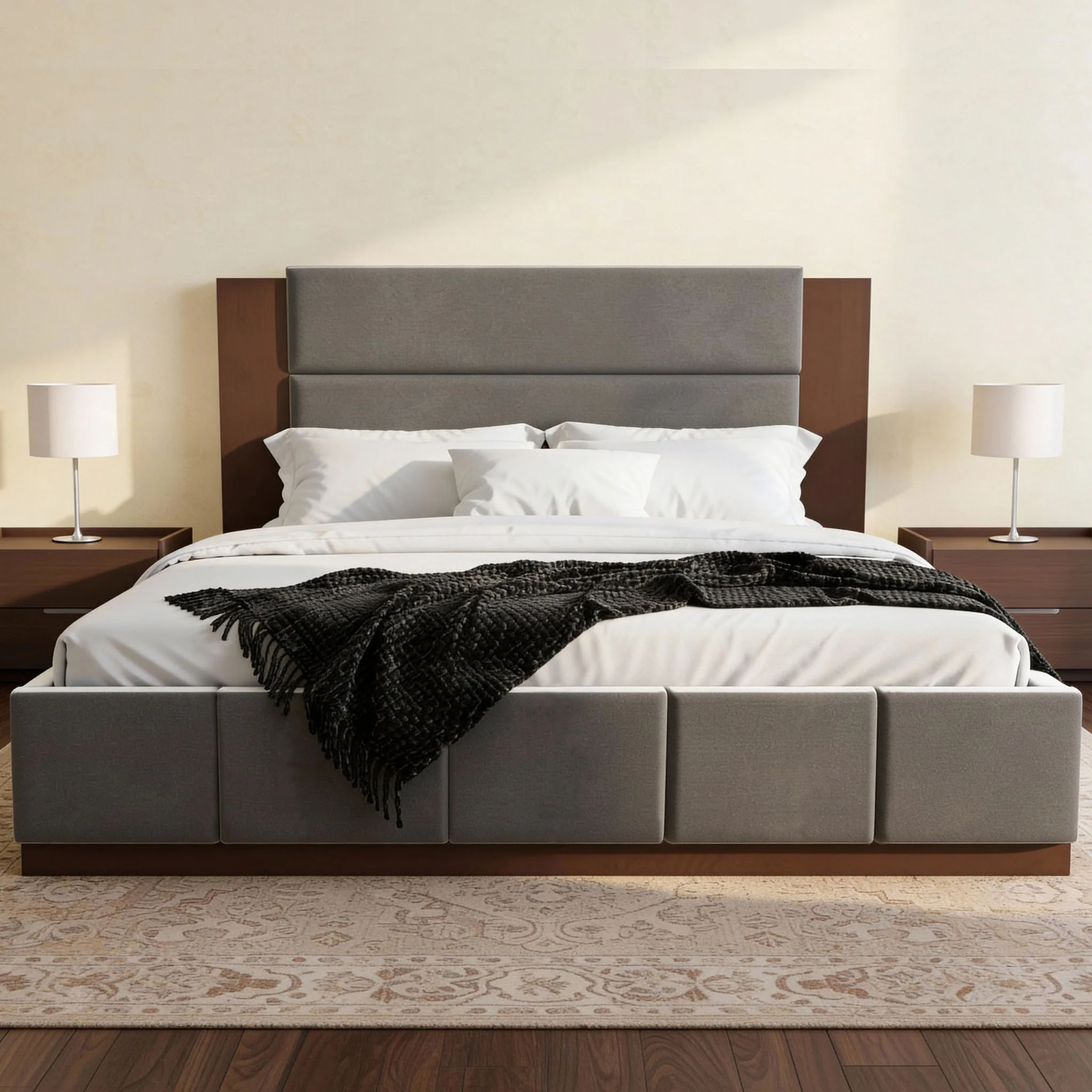 Modern Upholstered Platform Bed With Extended Headboard - Image 6