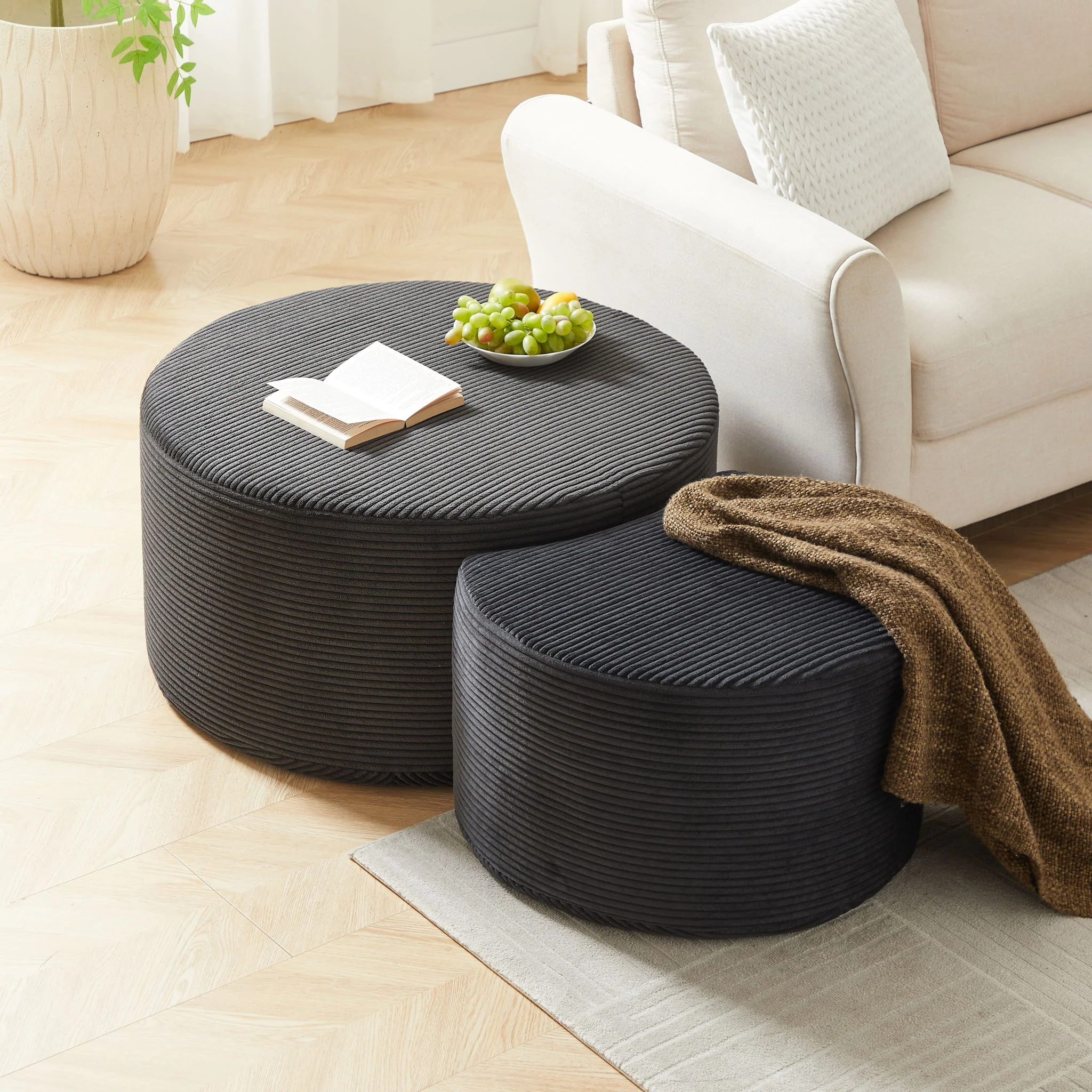 Modern Upholstered Round Coffee Table For Living Room (Set of 2) - Image 5