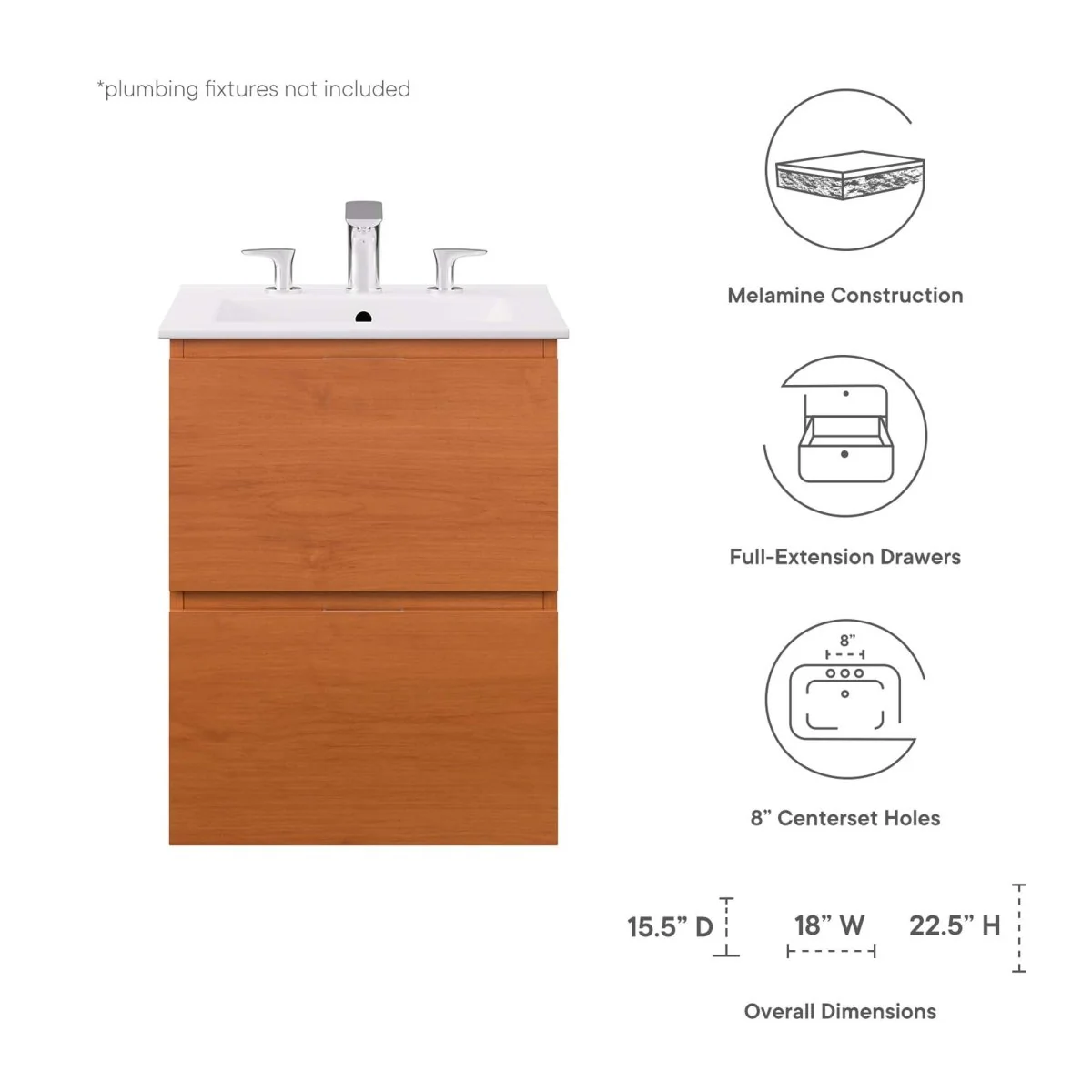 Modern Wall-Mount Bathroom Vanity with Sink — Single and Double Configurations - Image 2