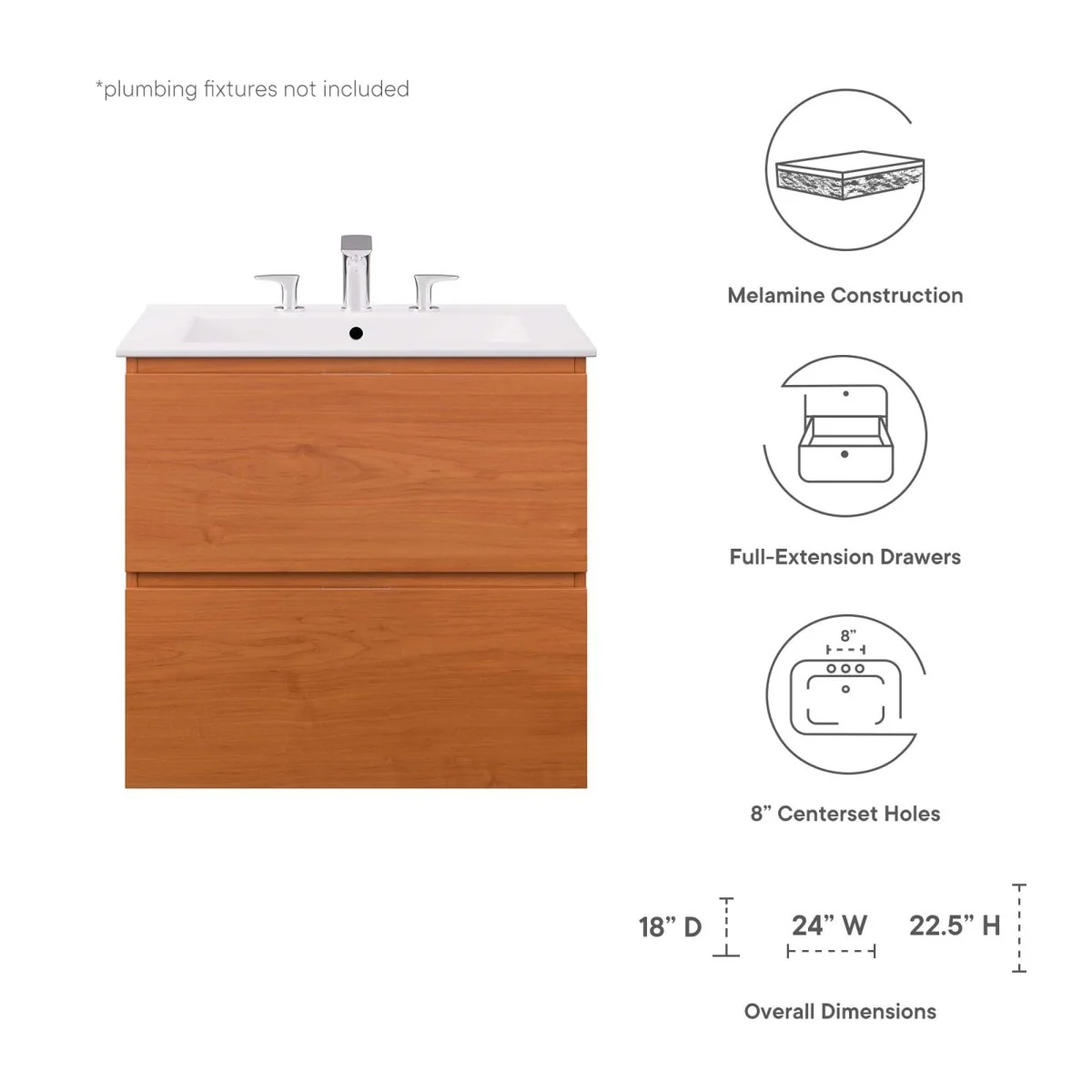 Modern Wall-Mount Bathroom Vanity with Sink — Single and Double Configurations - Image 29