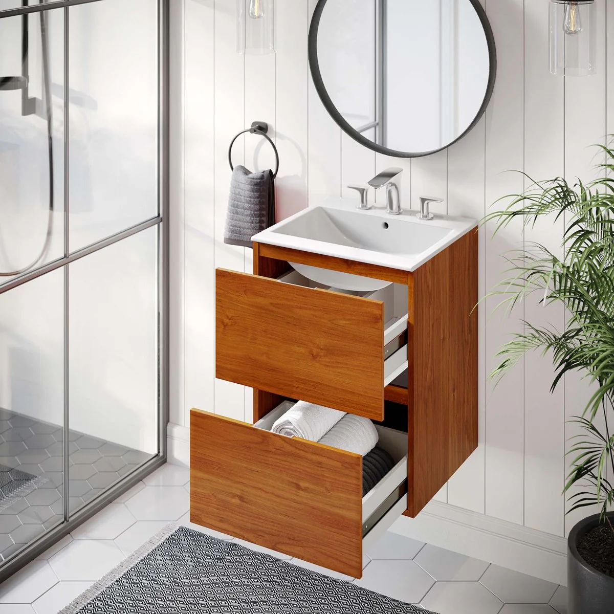 Modern Wall-Mount Bathroom Vanity with Sink — Single and Double Configurations - Image 3