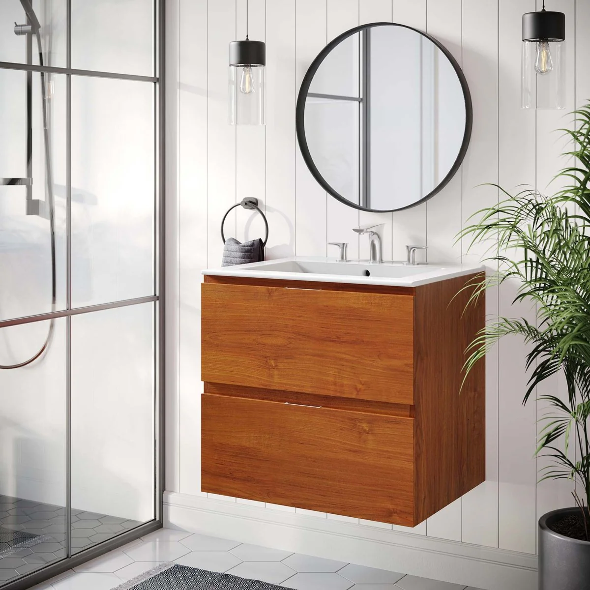 Modern Wall-Mount Bathroom Vanity with Sink — Single and Double Configurations - Image 36