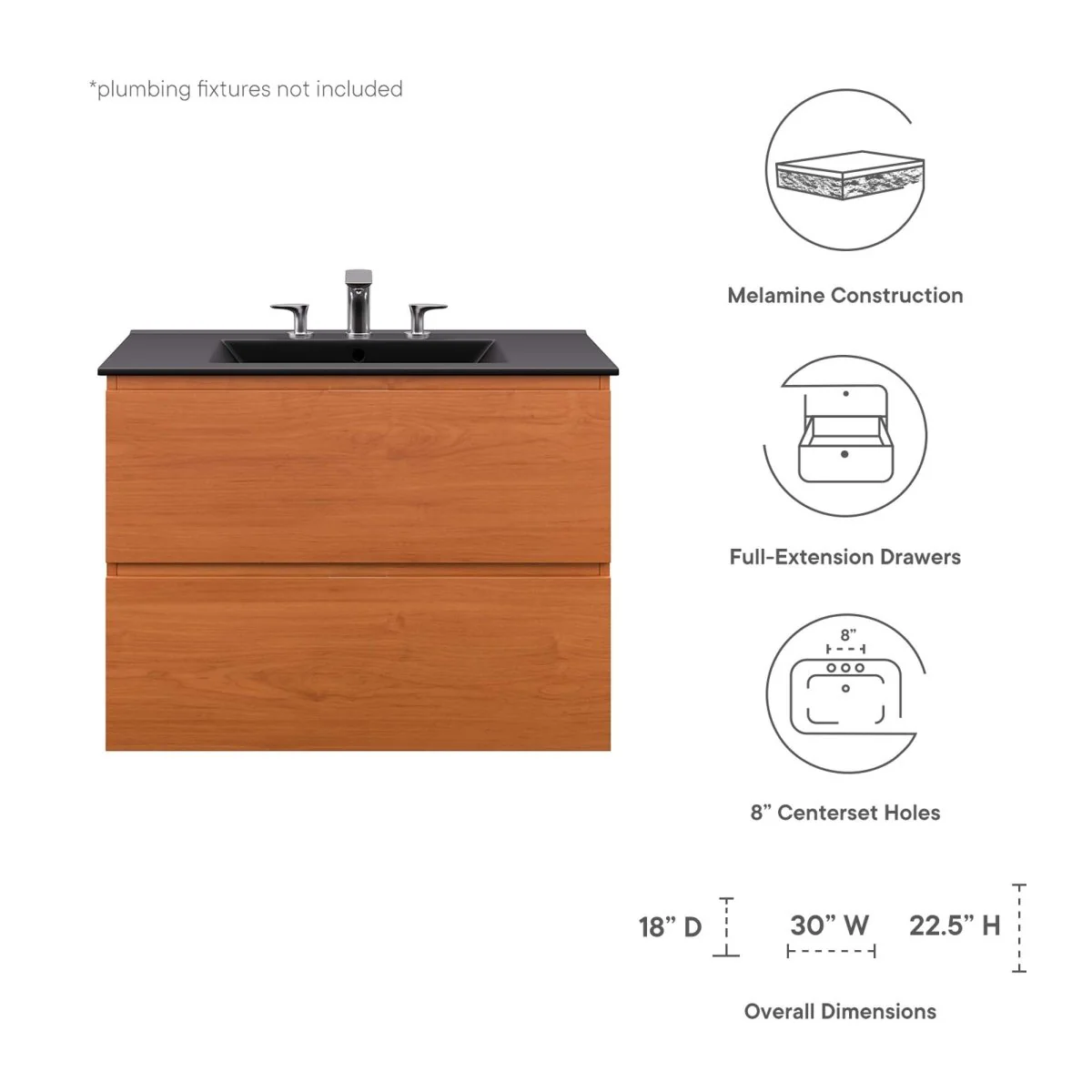 Modern Wall-Mount Bathroom Vanity with Sink — Single and Double Configurations - Image 38