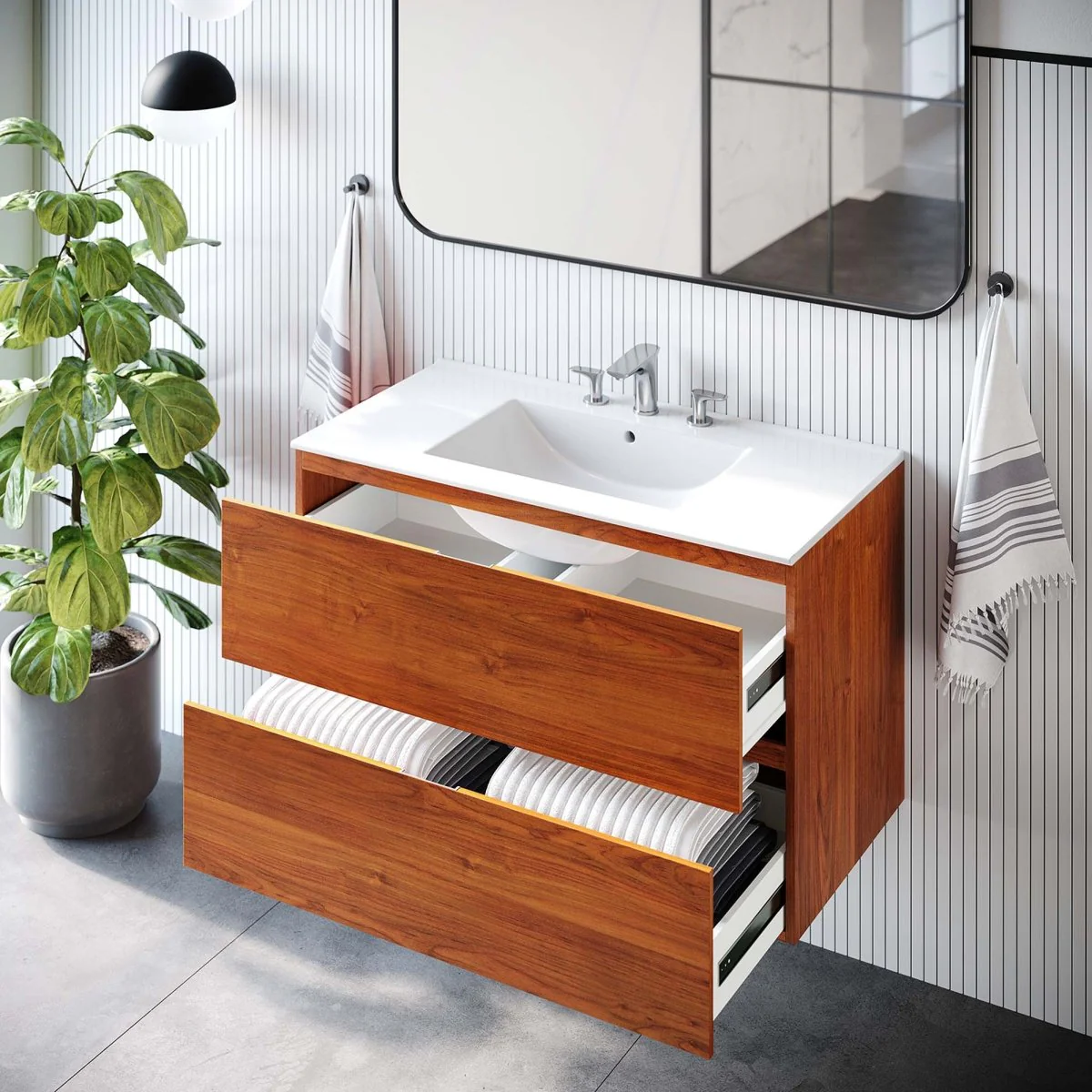 Modern Wall-Mount Bathroom Vanity with Sink — Single and Double Configurations - Image 48