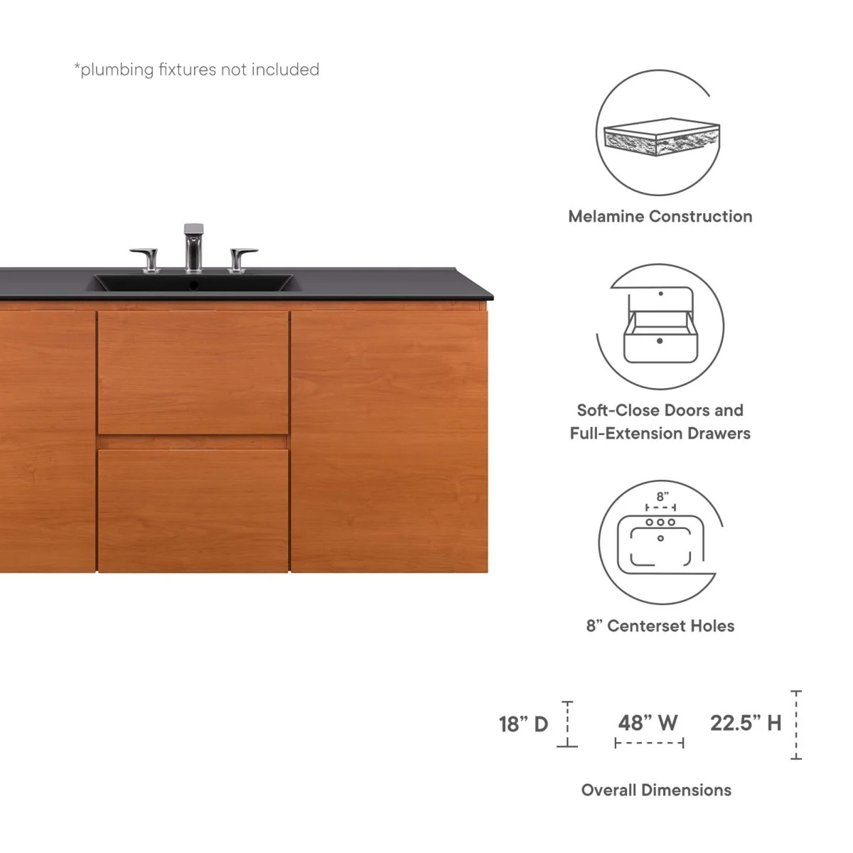Modern Wall-Mount Bathroom Vanity with Sink — Single and Double Configurations - Image 65