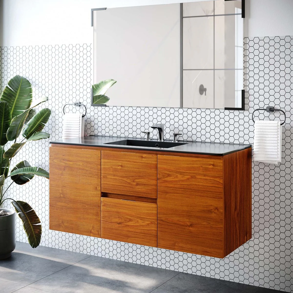 Modern Wall-Mount Bathroom Vanity with Sink — Single and Double Configurations - Image 73