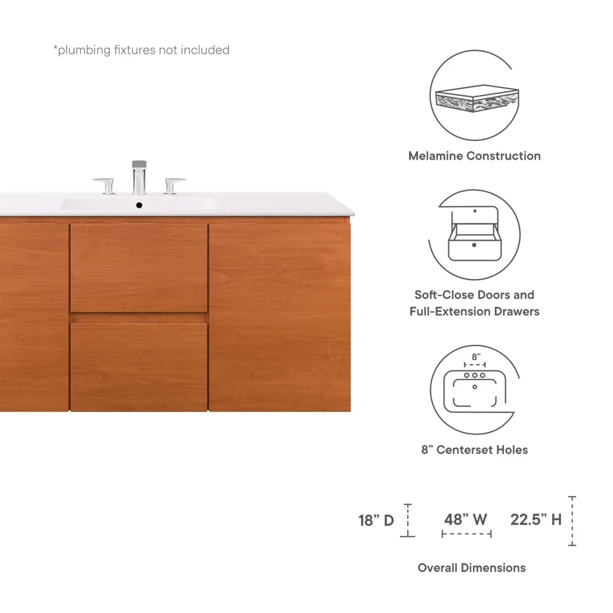 Modern Wall-Mount Bathroom Vanity with Sink — Single and Double Configurations - Image 75