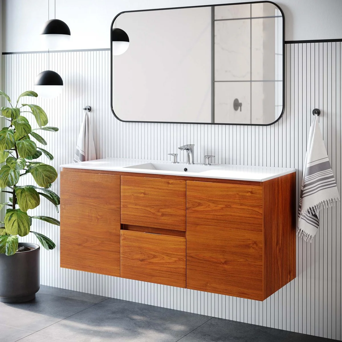 Modern Wall-Mount Bathroom Vanity with Sink — Single and Double Configurations - Image 83