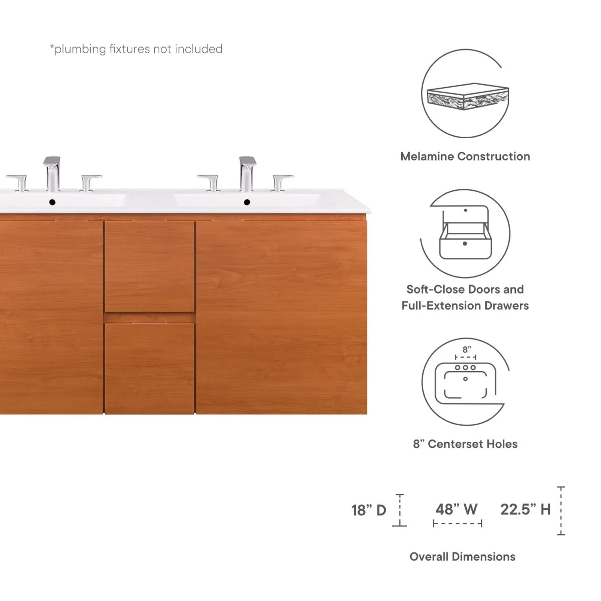 Modern Wall-Mount Bathroom Vanity with Sink — Single and Double Configurations - Image 85