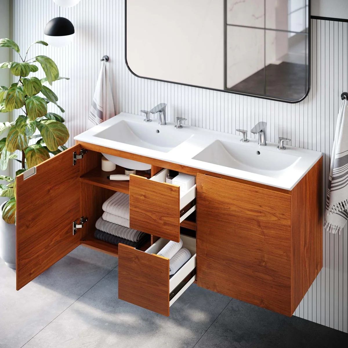 Modern Wall-Mount Bathroom Vanity with Sink — Single and Double Configurations - Image 86