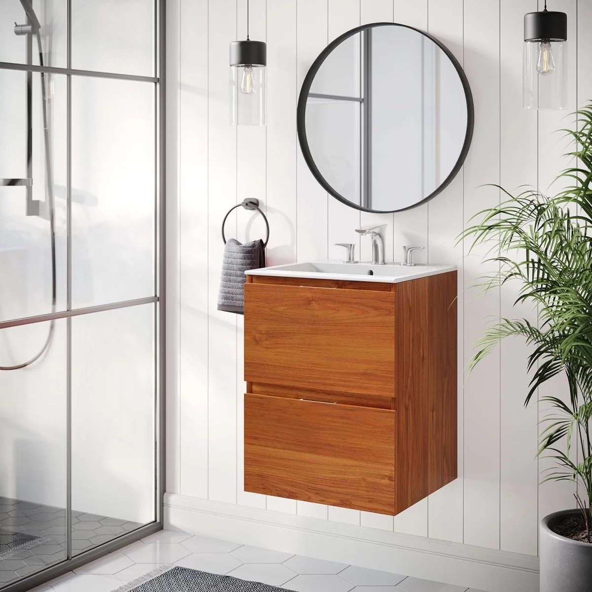 Modern Wall-Mount Bathroom Vanity with Sink — Single and Double Configurations - Image 9