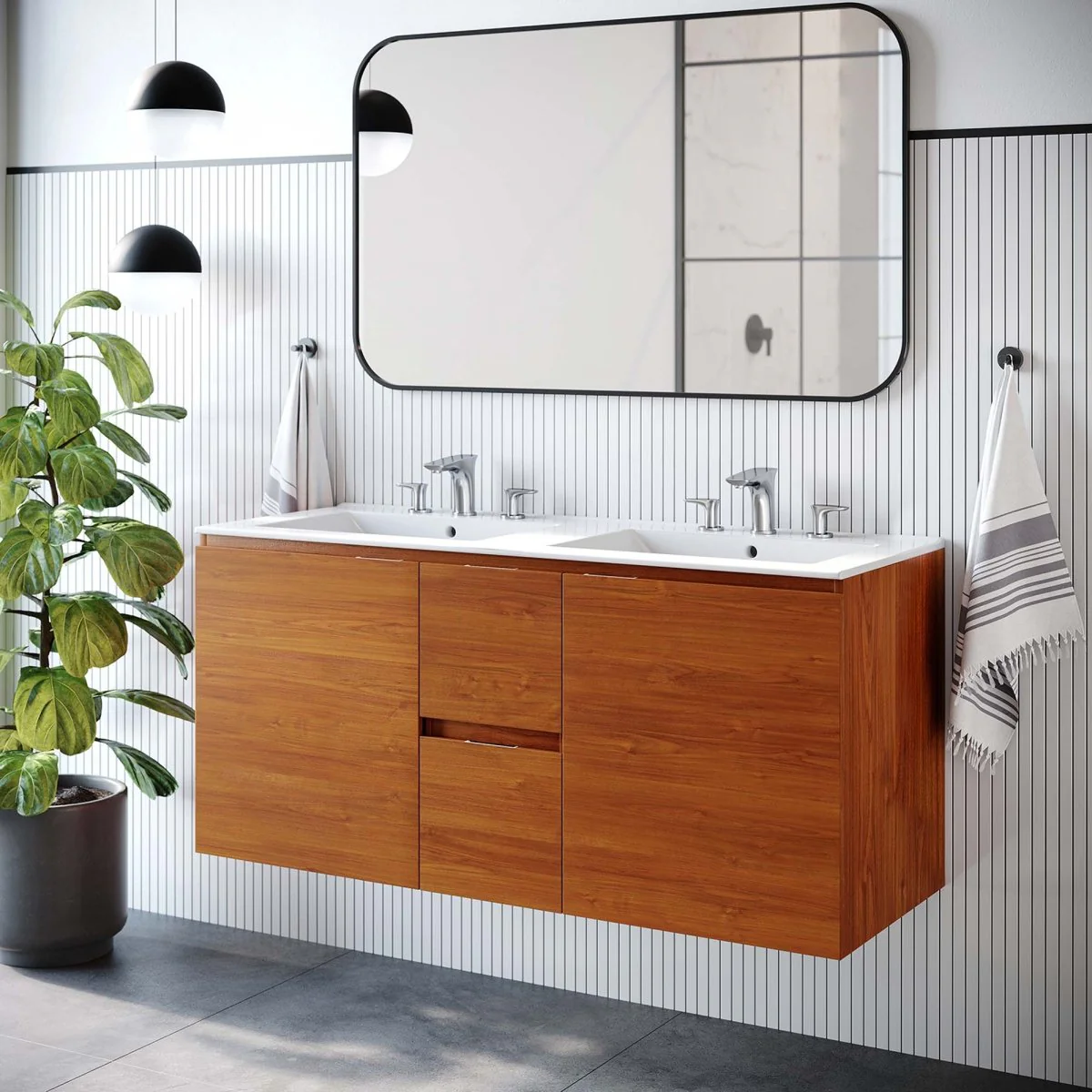 Modern Wall-Mount Bathroom Vanity with Sink — Single and Double Configurations - Image 93