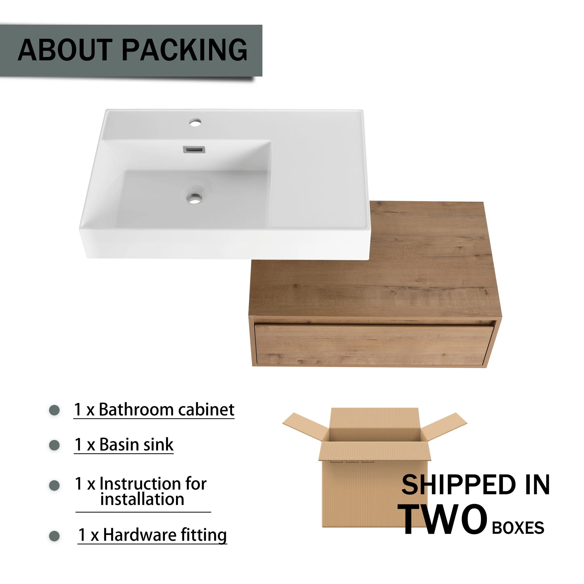 Modern Wall Mounted Bathroom Vanity With Resin Sink And Soft Close Drawer In Imitative - Imitative Oak - Image 6