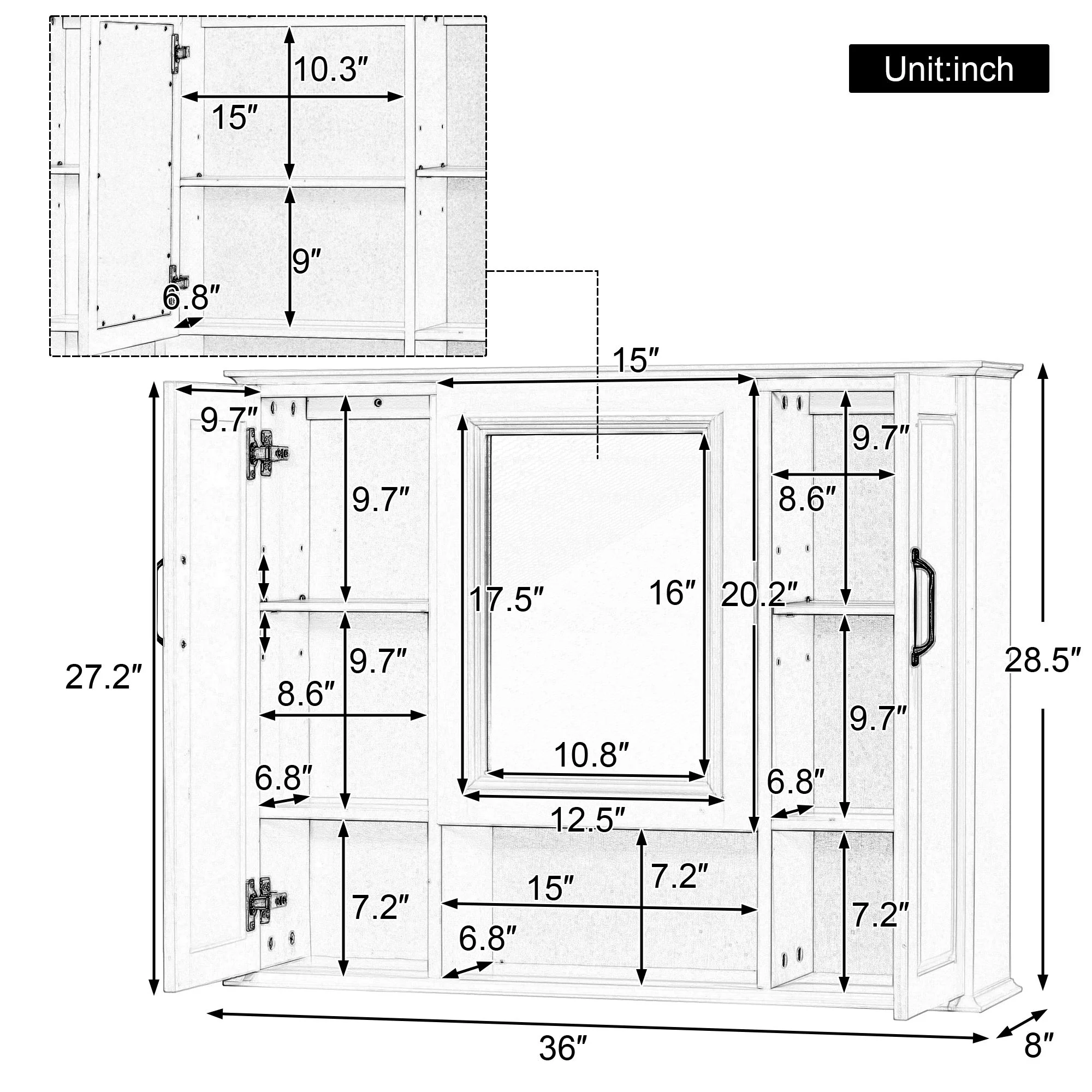 Modern Wall Mounted Medicine Cabinet With Mirror - Image 15