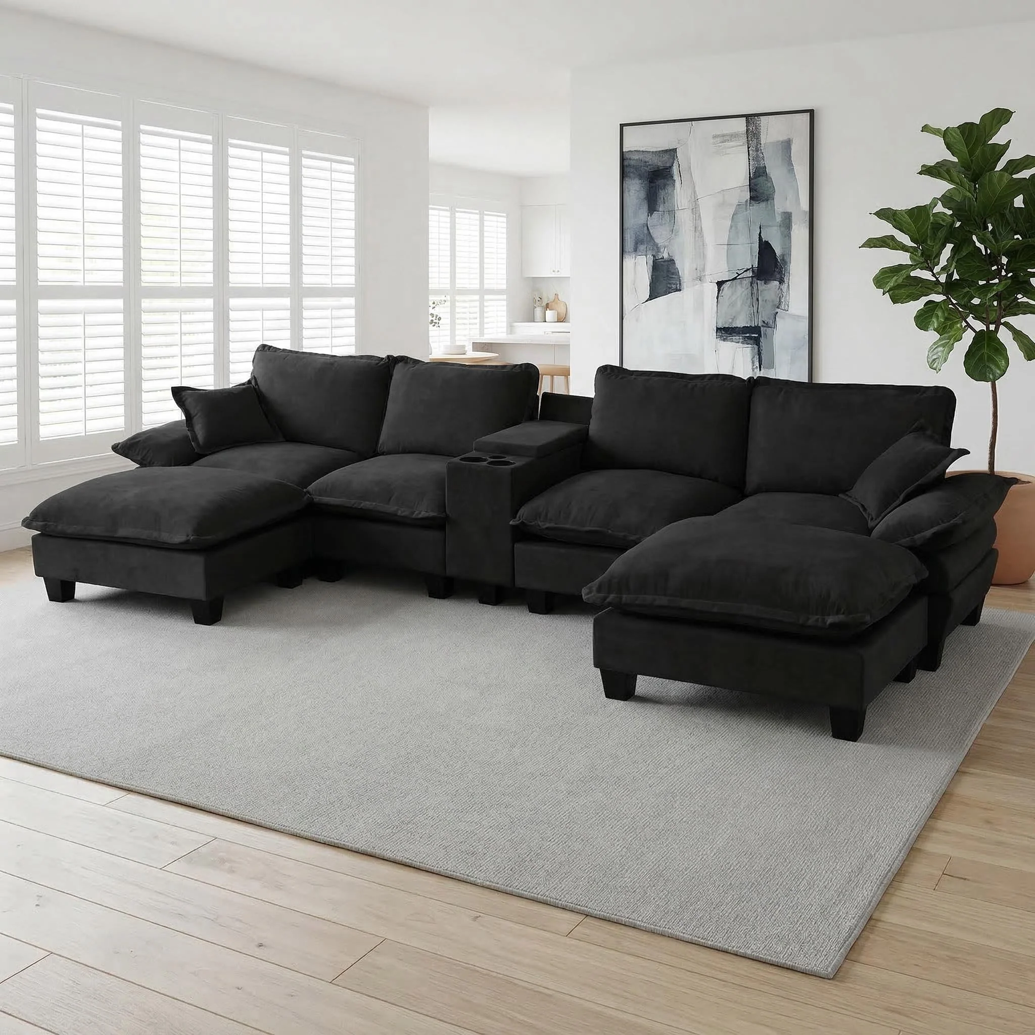 Modular Cloud Couch Sofa With Cup Holders & Storage, USB Port - Image 26