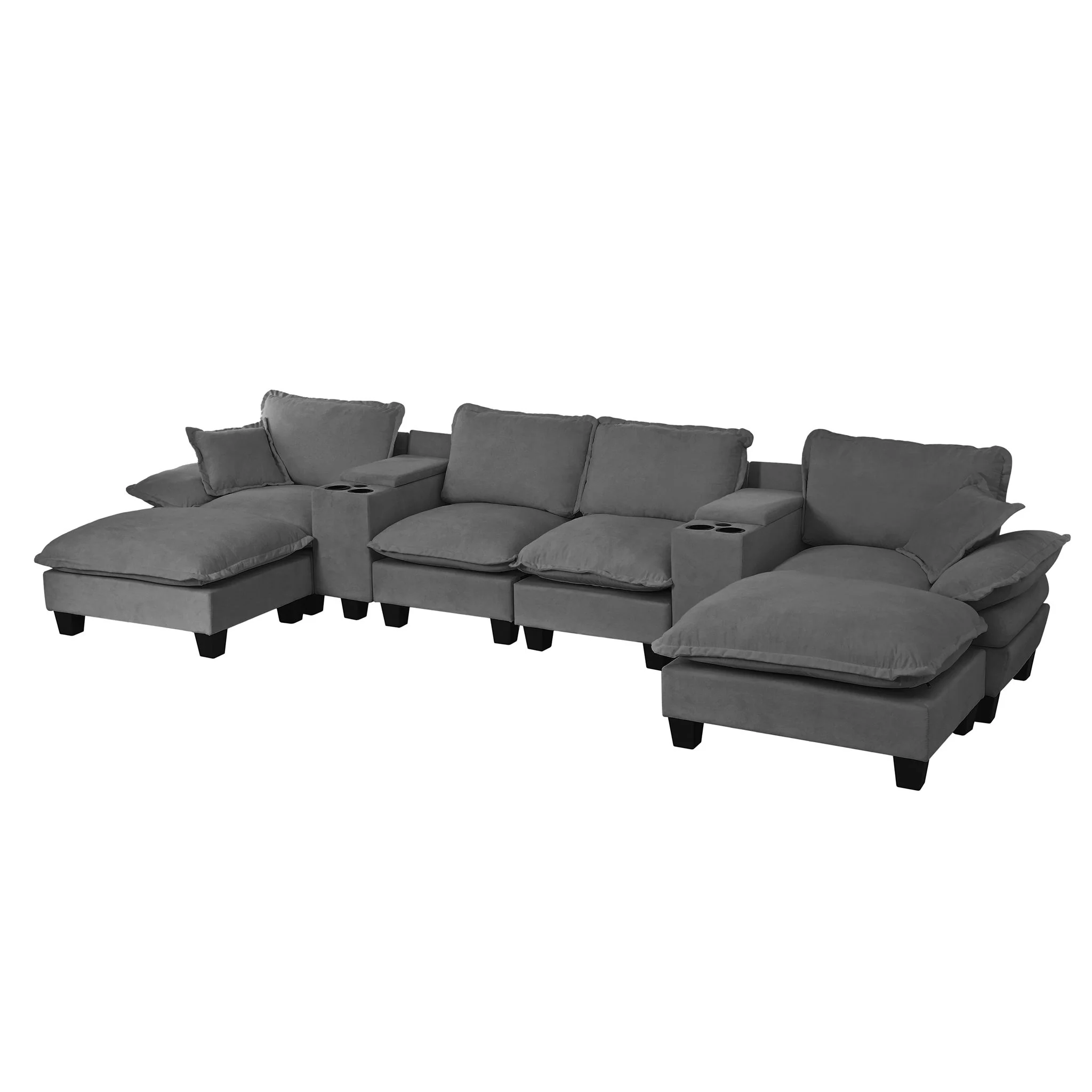 Modular Cloud Couch Sofa With Cup Holders & Storage, USB Port - Image 4