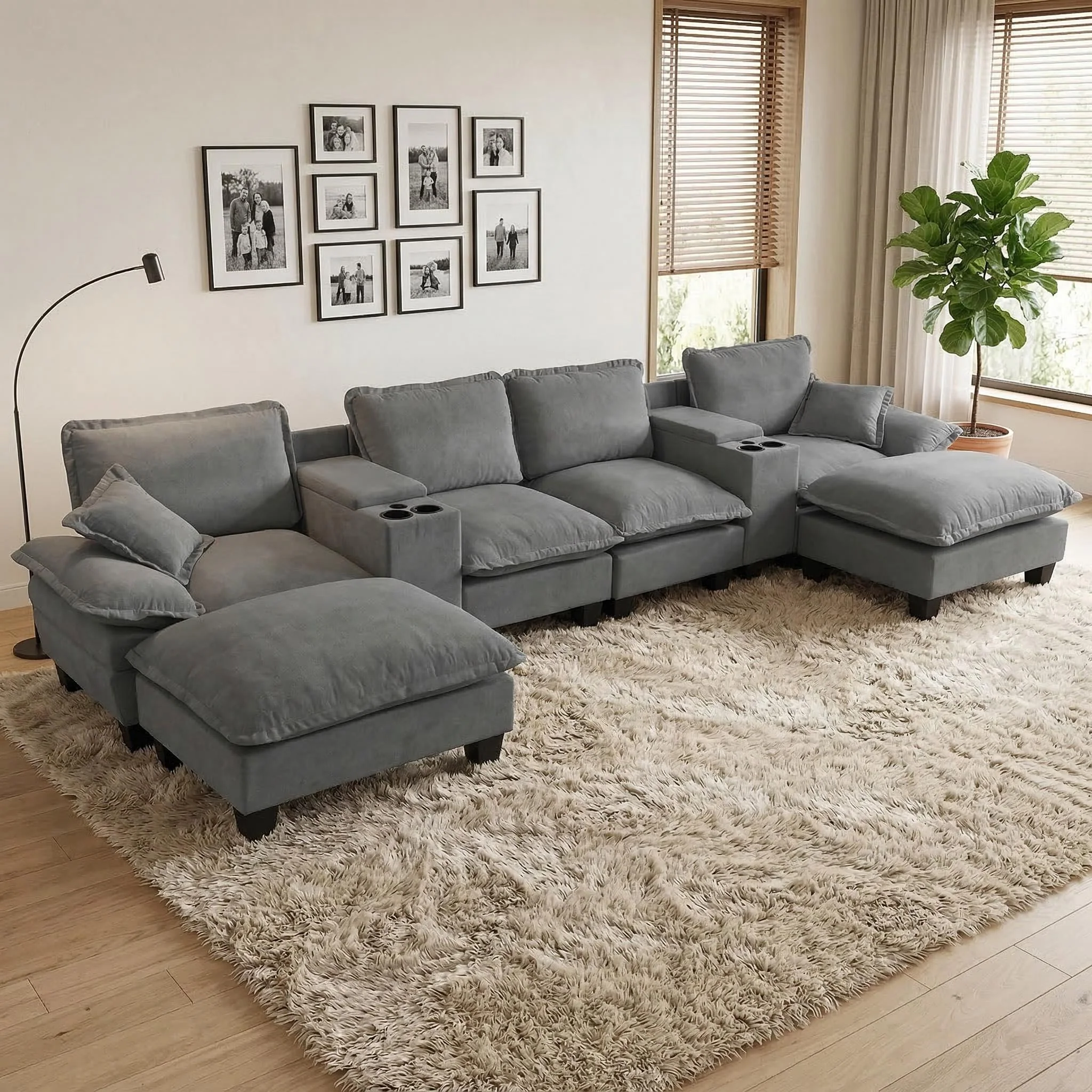 Modular Cloud Couch Sofa With Cup Holders & Storage, USB Port - Image 42