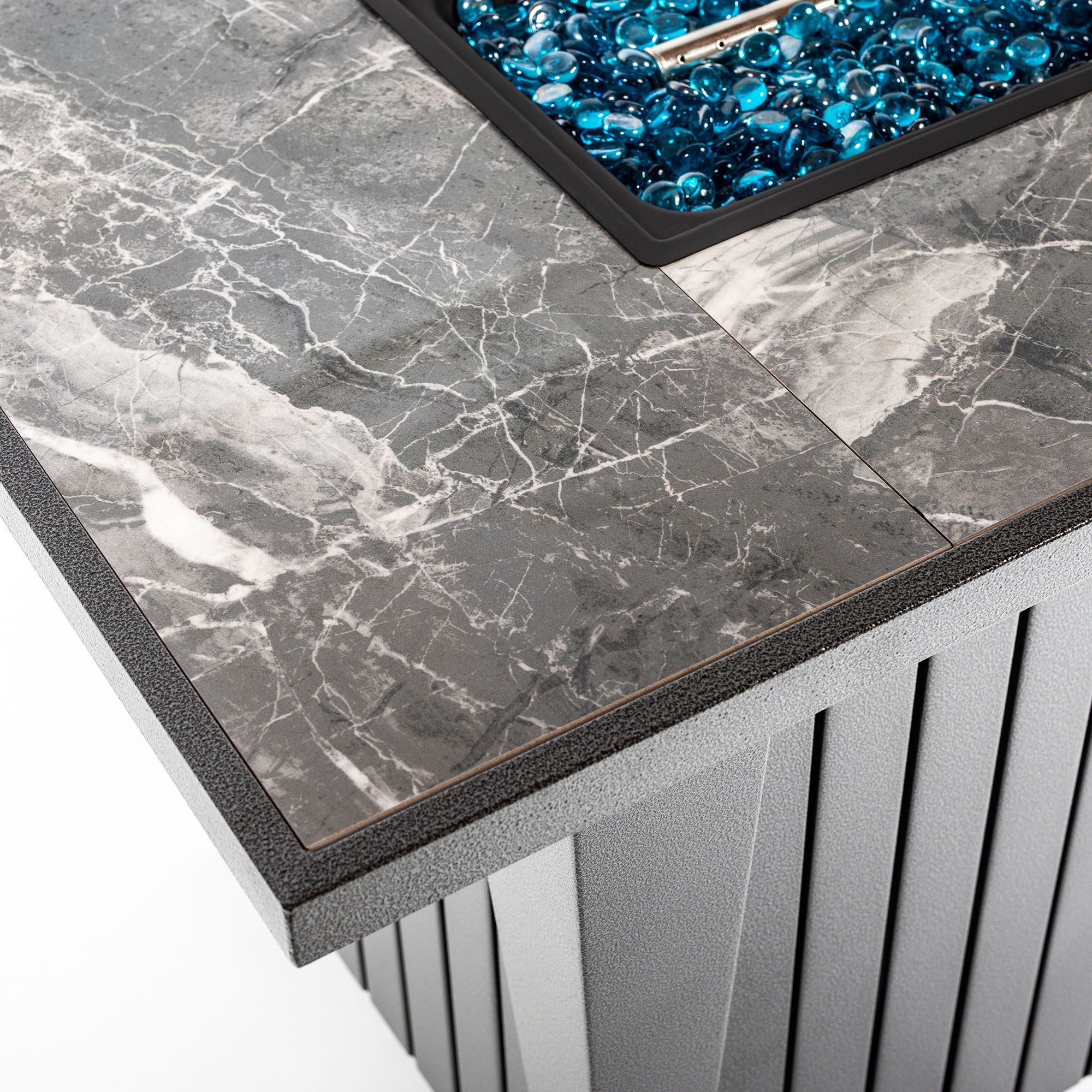 Morden Steel Fire Pit Table With Marble Tile Tabletop, Glass Wind Guard And Lid - Image 8