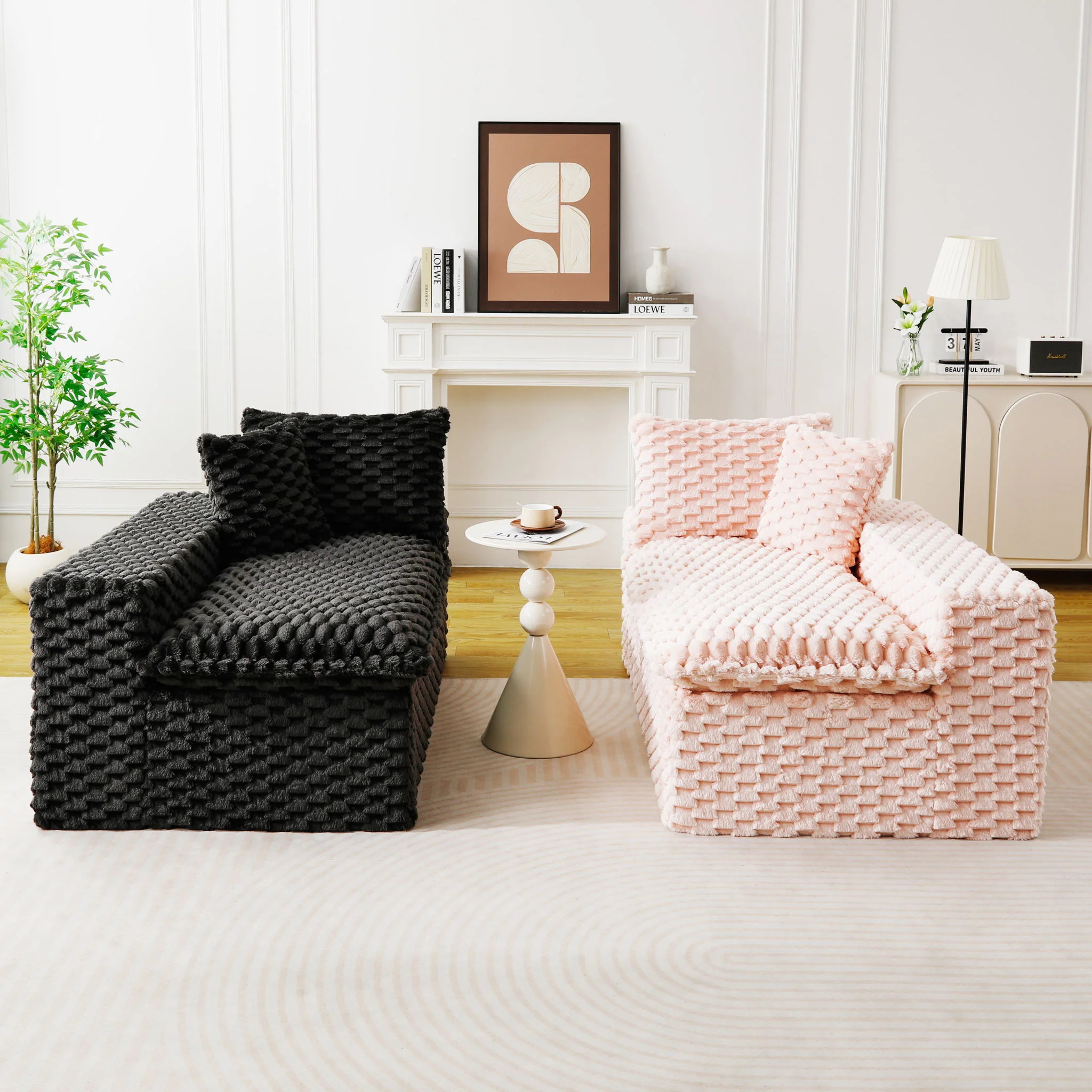 Multifunctional Sofa Pink Black, Fits 4 People - Image 13