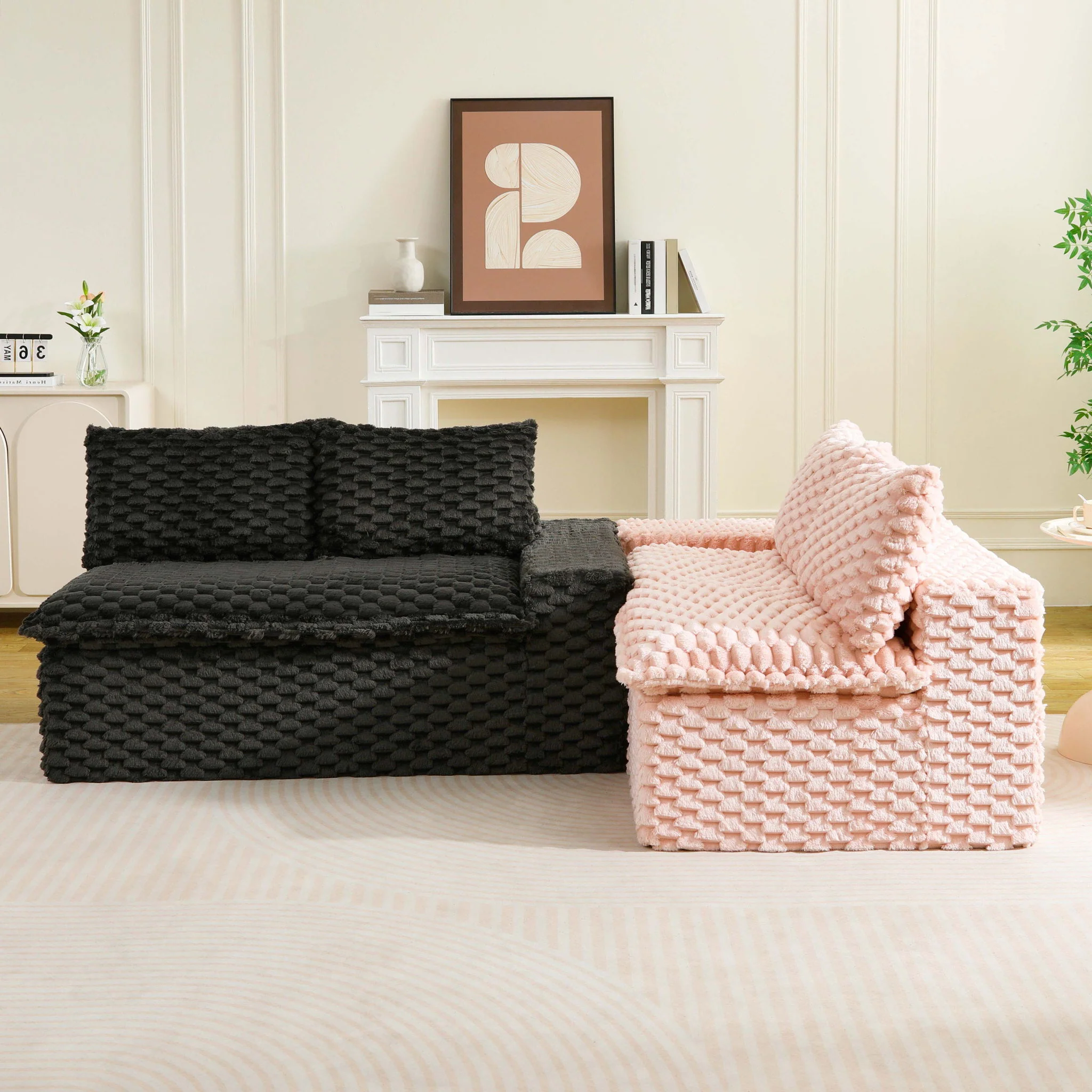Multifunctional Sofa Pink Black, Fits 4 People - Image 32