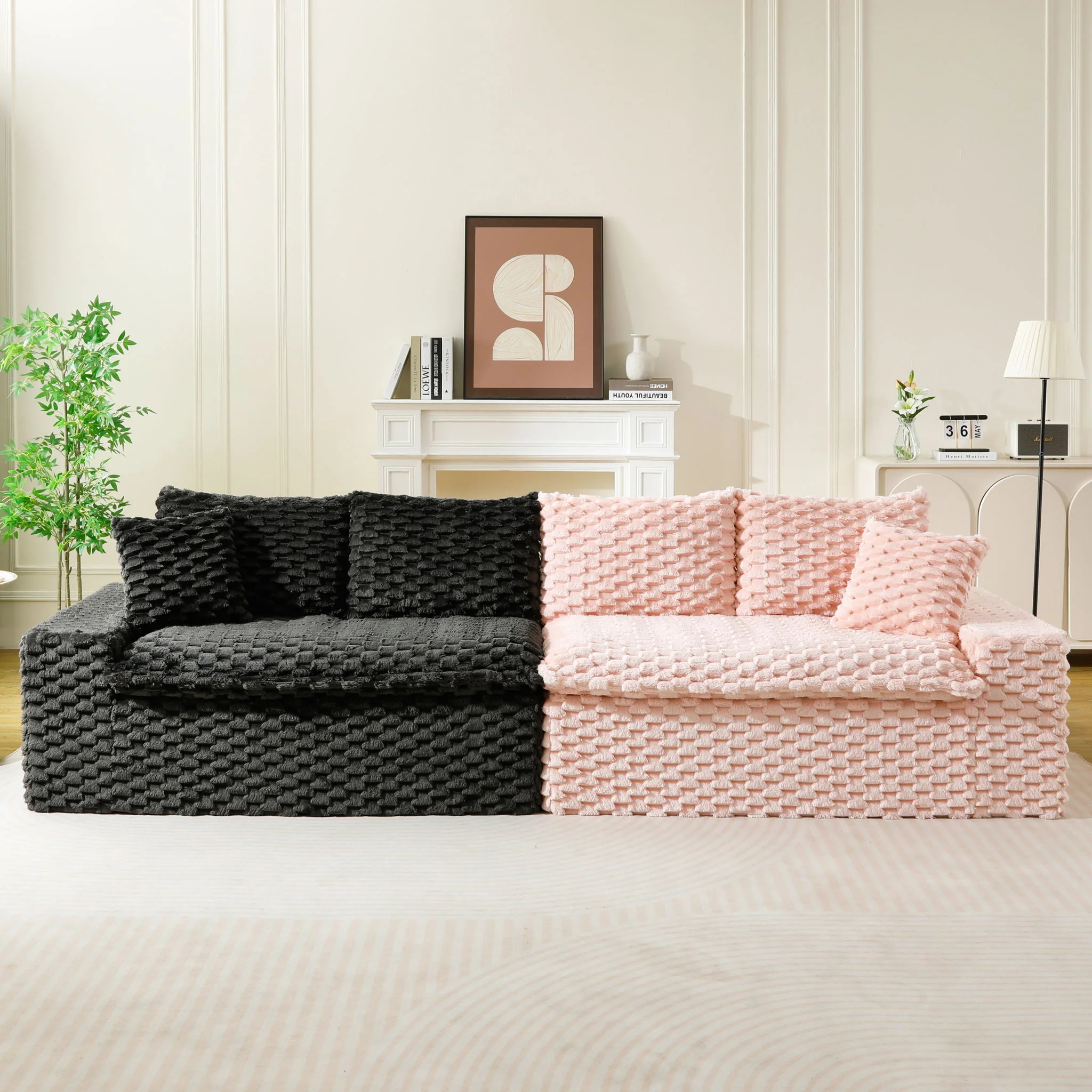 Multifunctional Sofa Pink Black, Fits 4 People - Image 7
