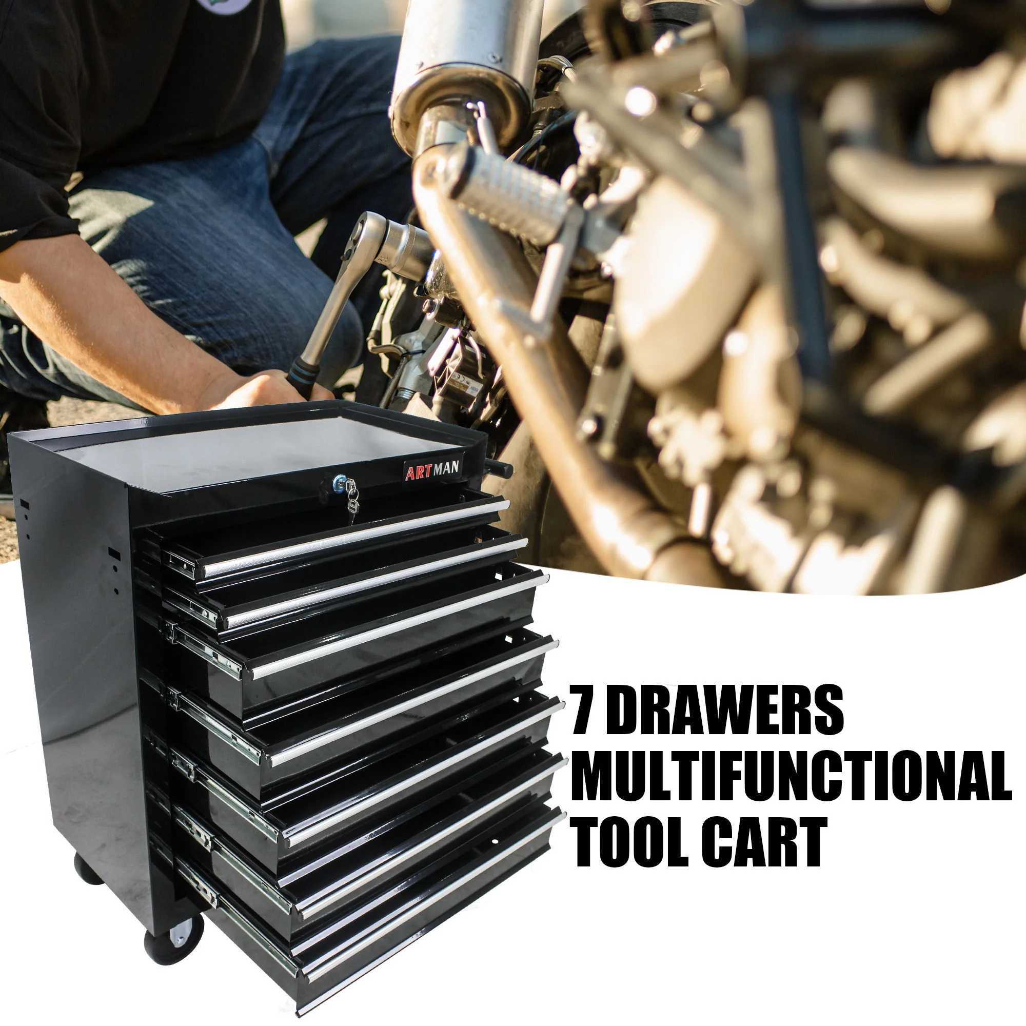 Multifunctional Tool Cart With Wheels And Drawers - Image 21