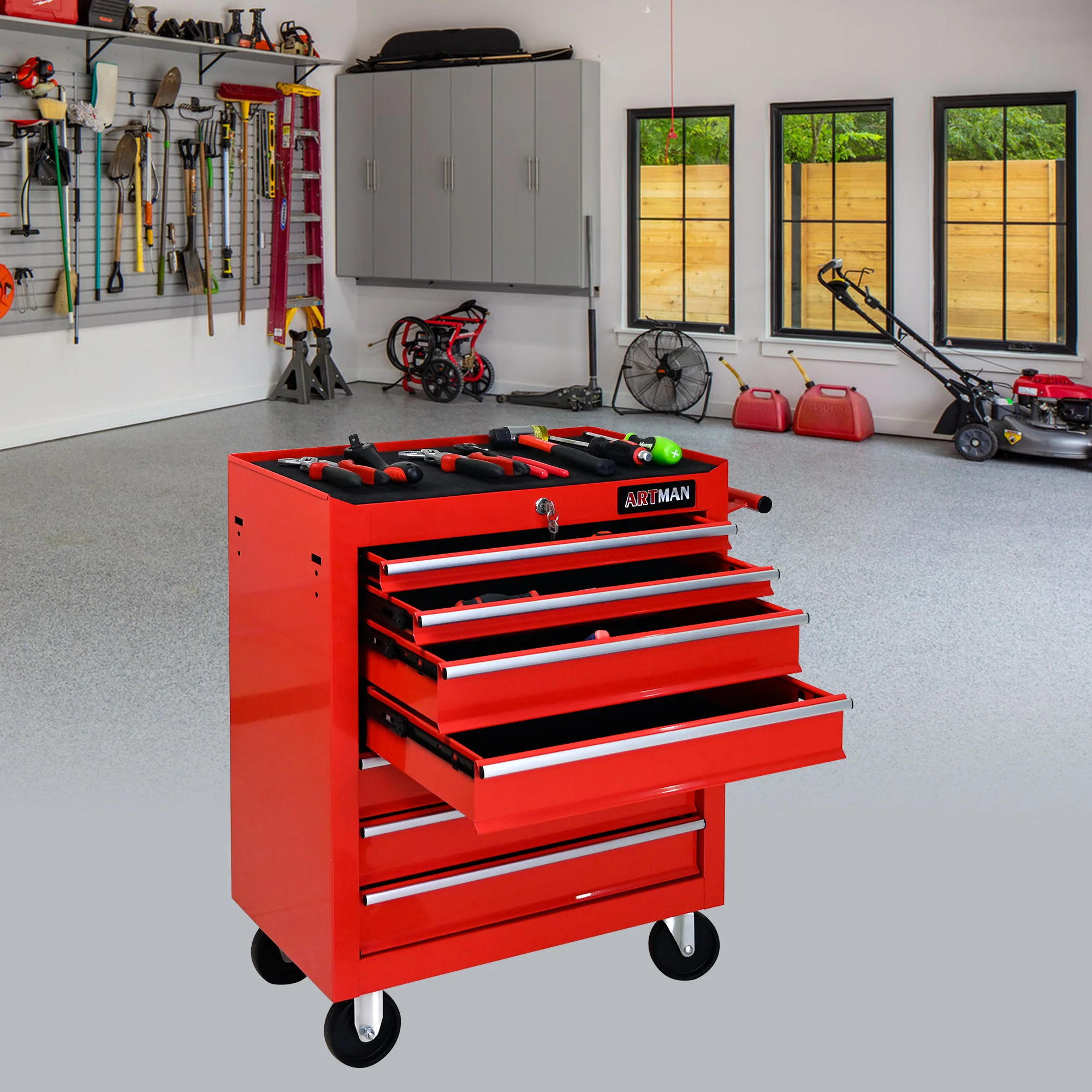 Multifunctional Tool Cart With Wheels And Drawers - Image 36