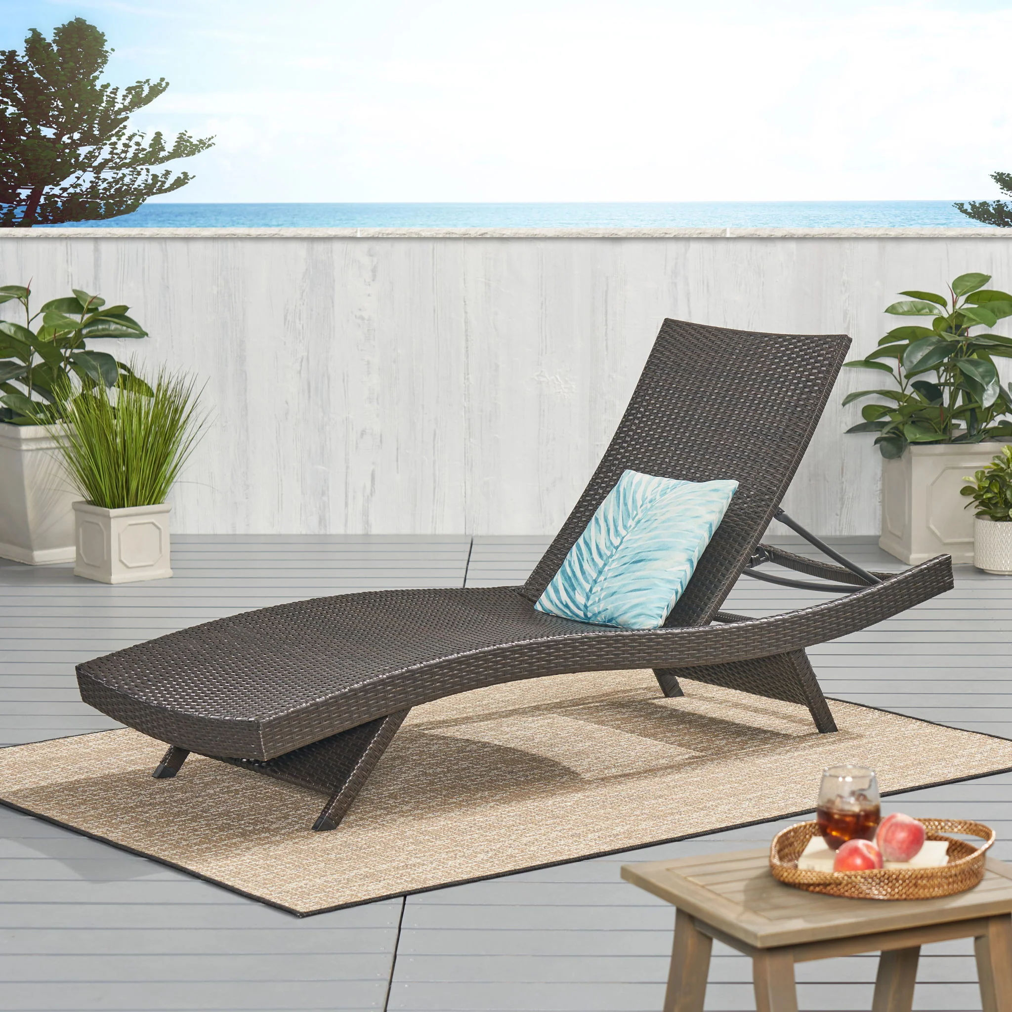 Mysticism Outdoor Chaise Lounge With Adjustable Backrest And Foldable Legs - Brown Multi - Image 9