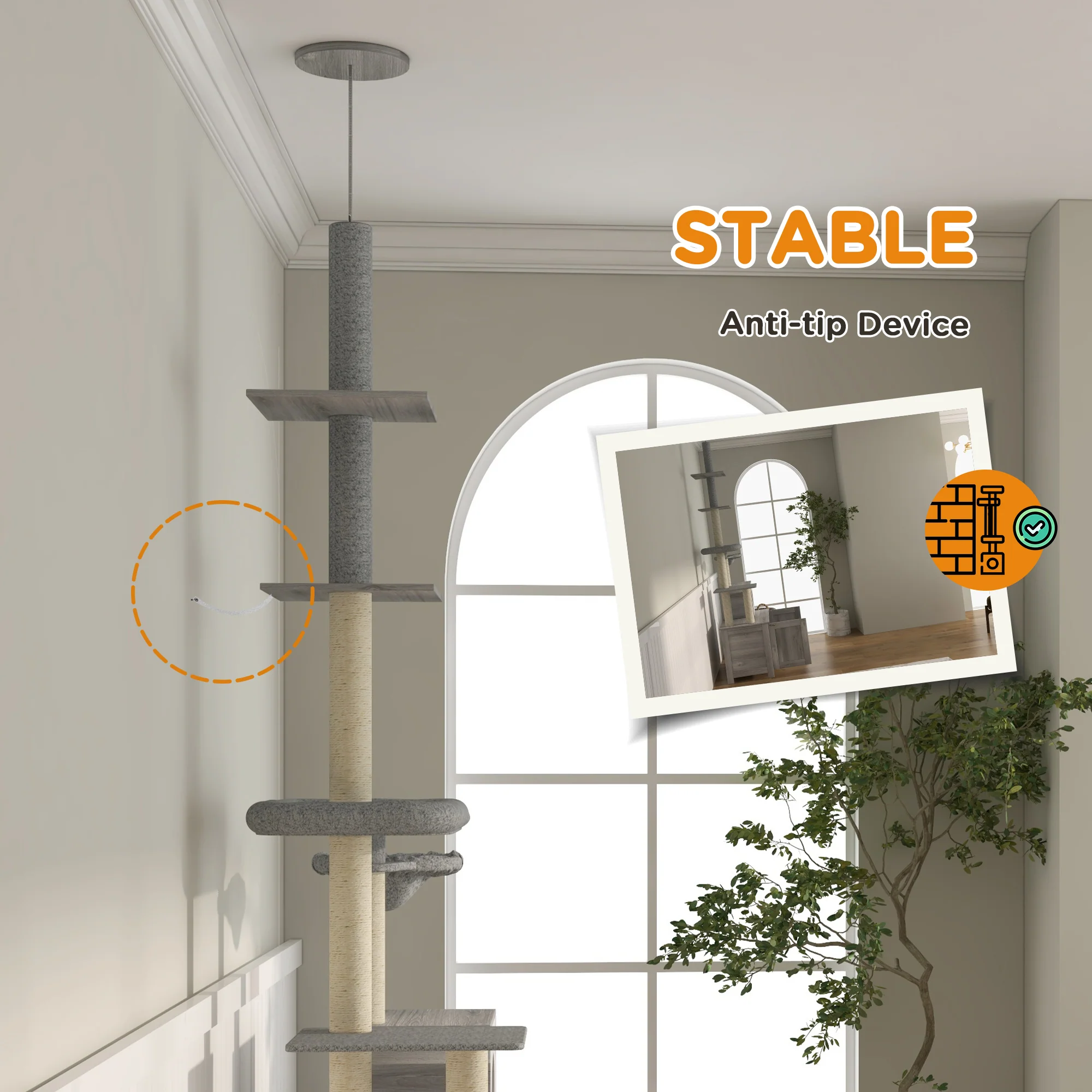 Naos 102-Inch 2-in-1 Floor-to-Ceiling Cat Tree with Litter Box Enclosure - Image 2