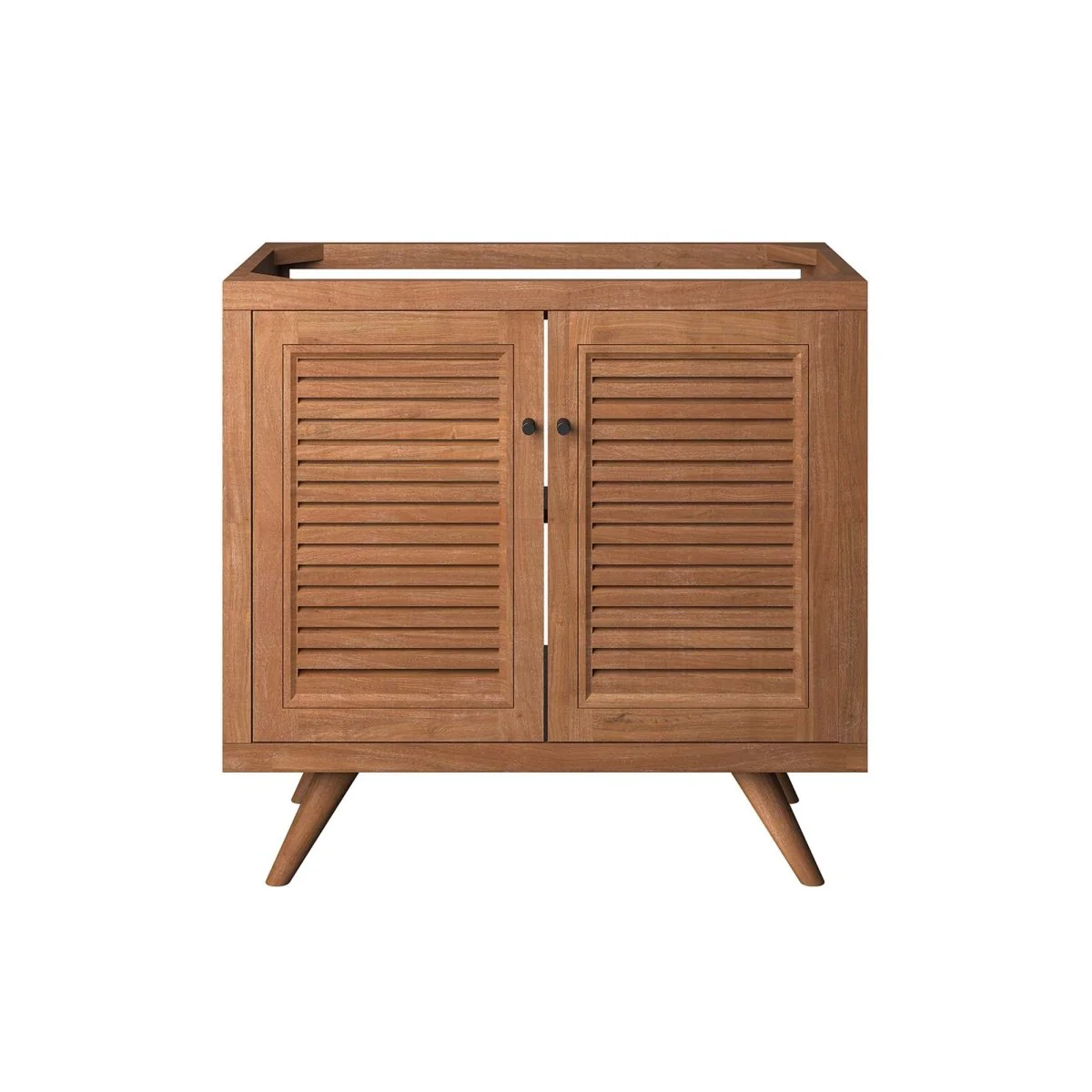 Natural Teak Wood Bathroom Vanity Cabinet – Coastal Slatted Design with Storage - Image 17