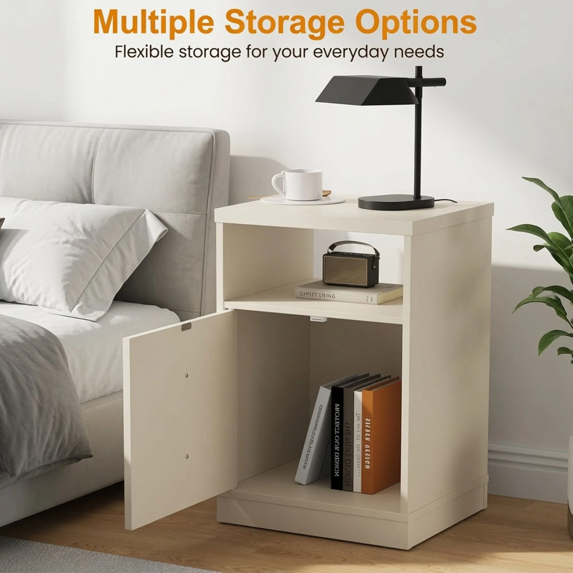 Nightstand With Door & Shelf, 2 Drawer Side Table - Image 18
