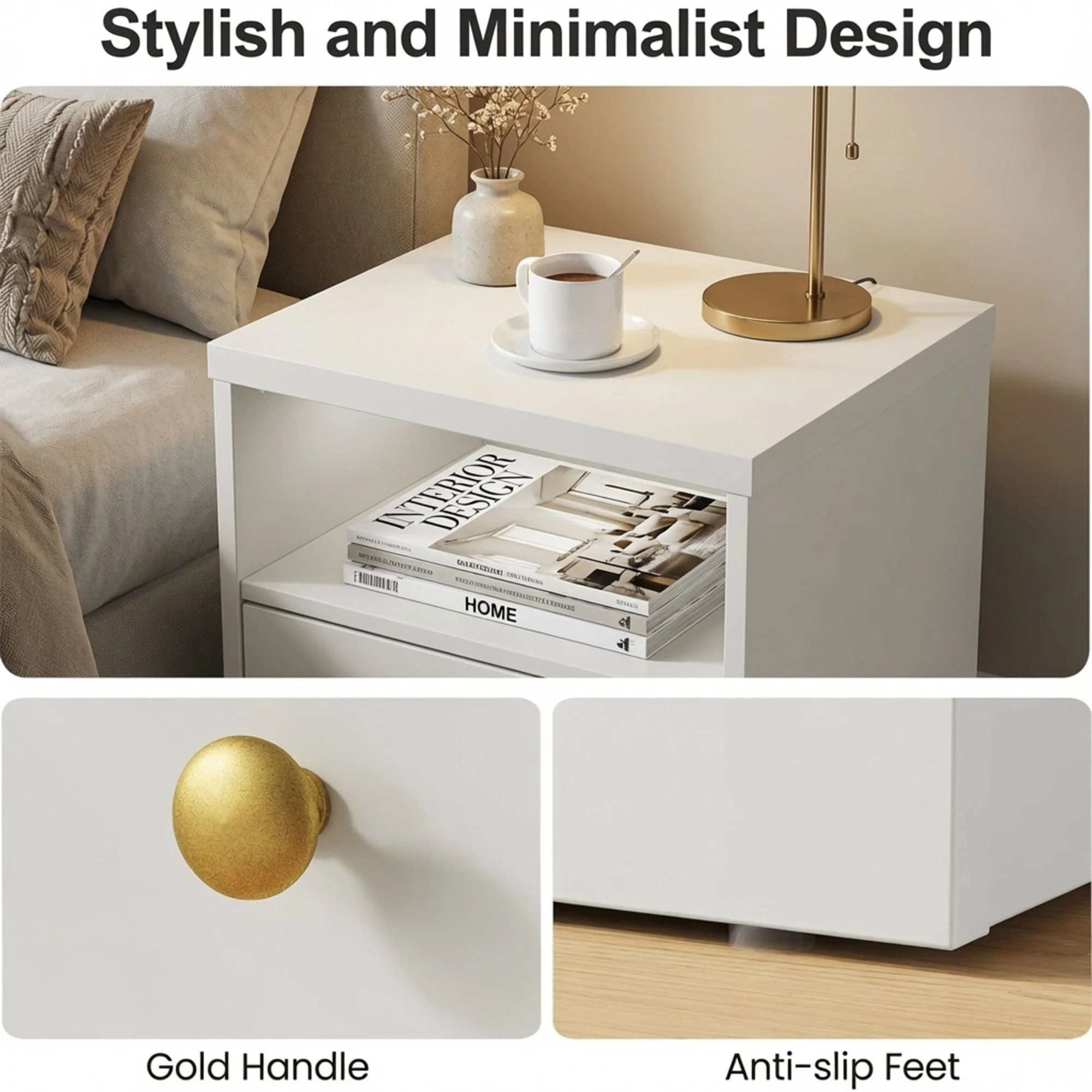 Nightstand With Door & Shelf, 2 Drawer Side Table - Image 30