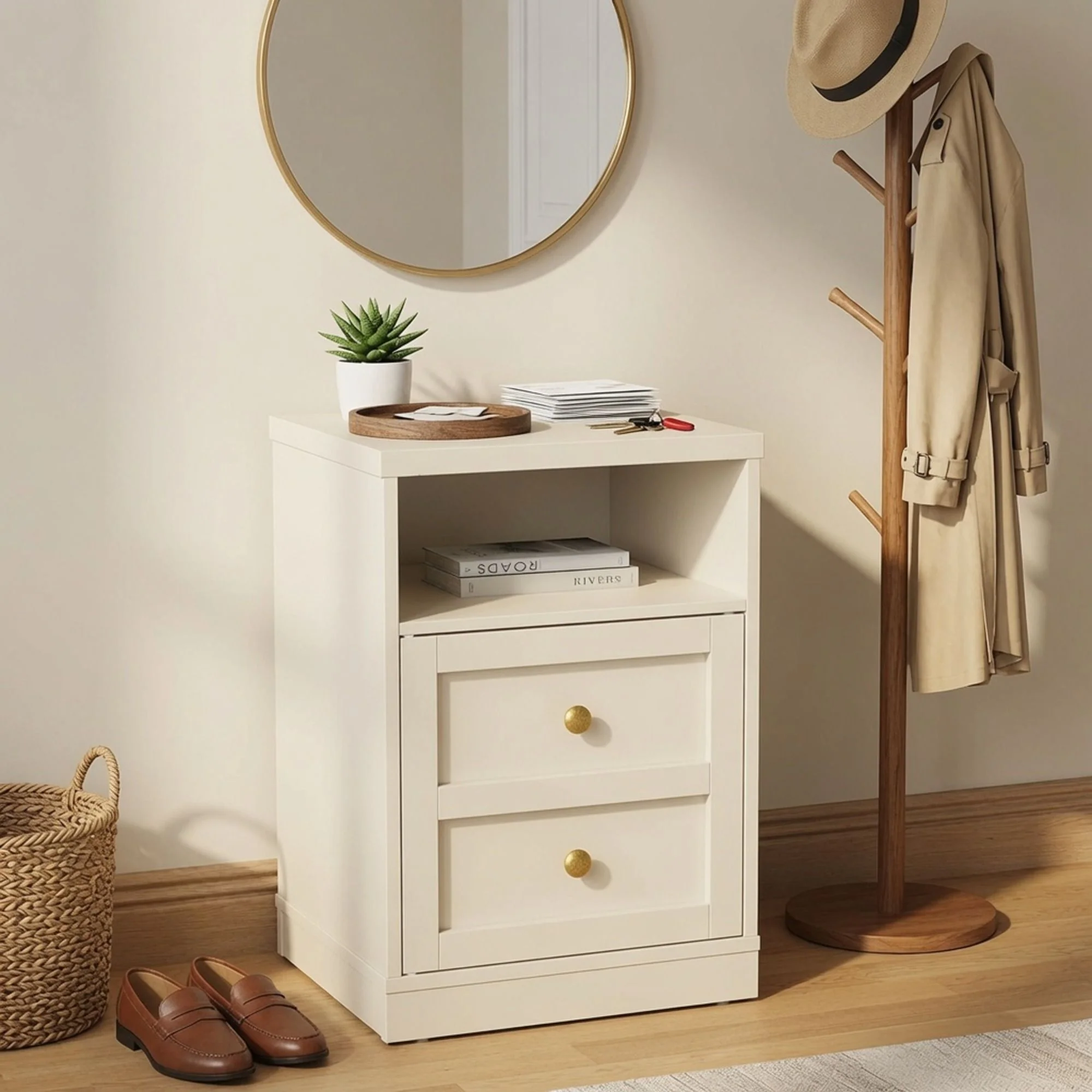 Nightstand With Door & Shelf, 2 Drawer Side Table - Image 34