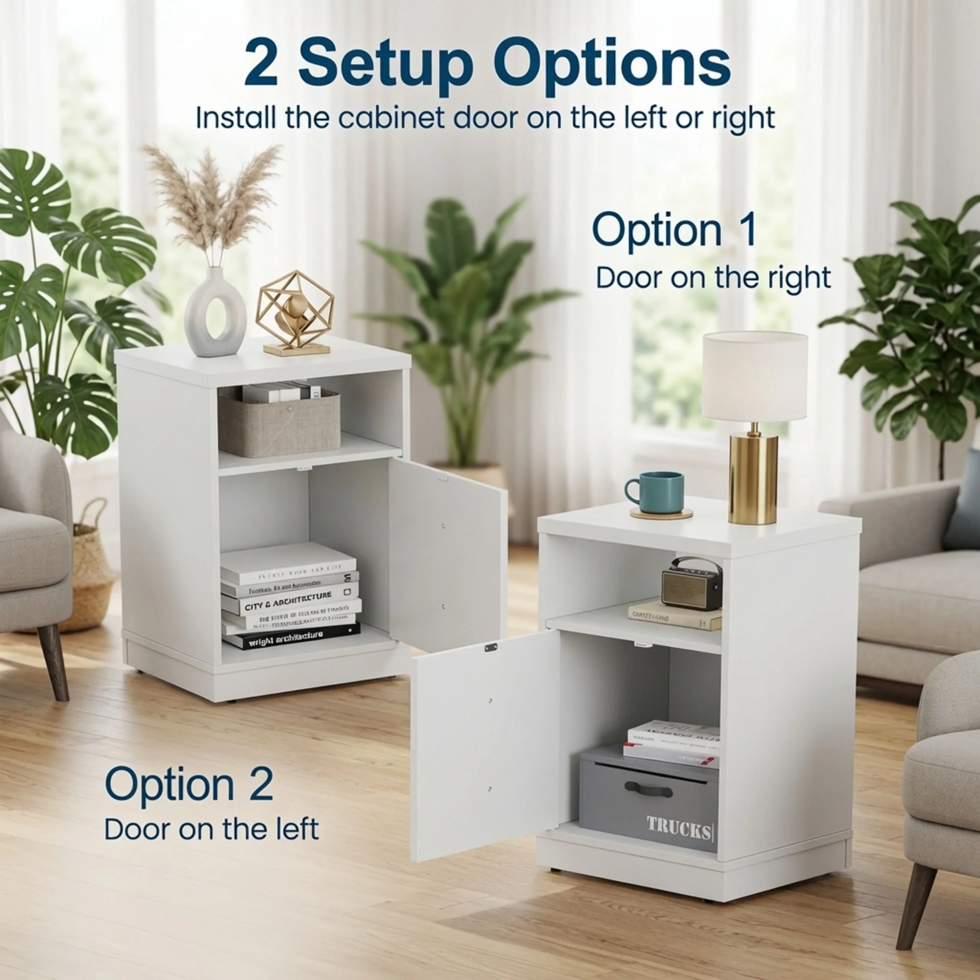 Nightstand With Door & Shelf, 2 Drawer Side Table - Image 6