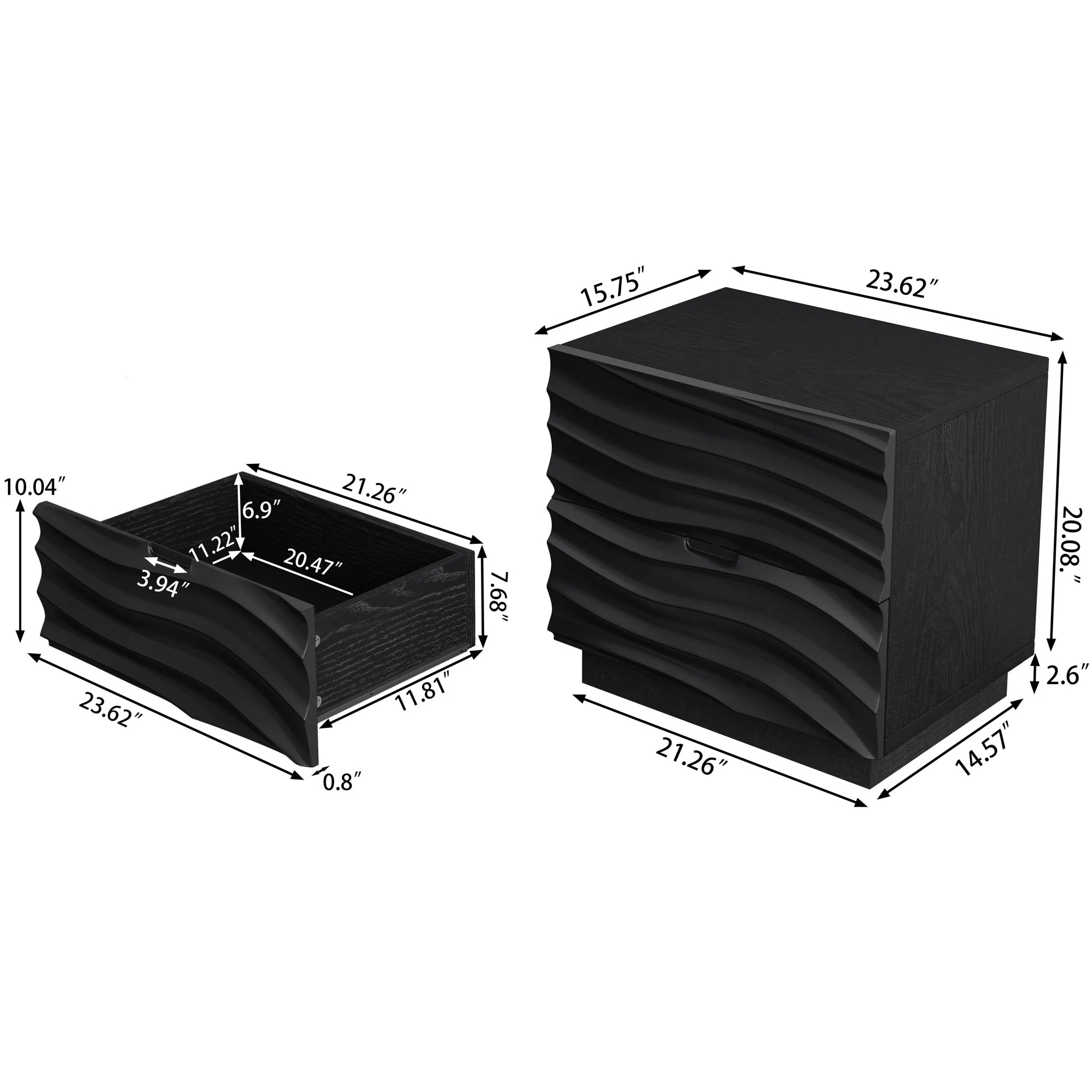 Nightstands, Bedside Table With 2 Drawers (Set of 2) - Black - Image 3