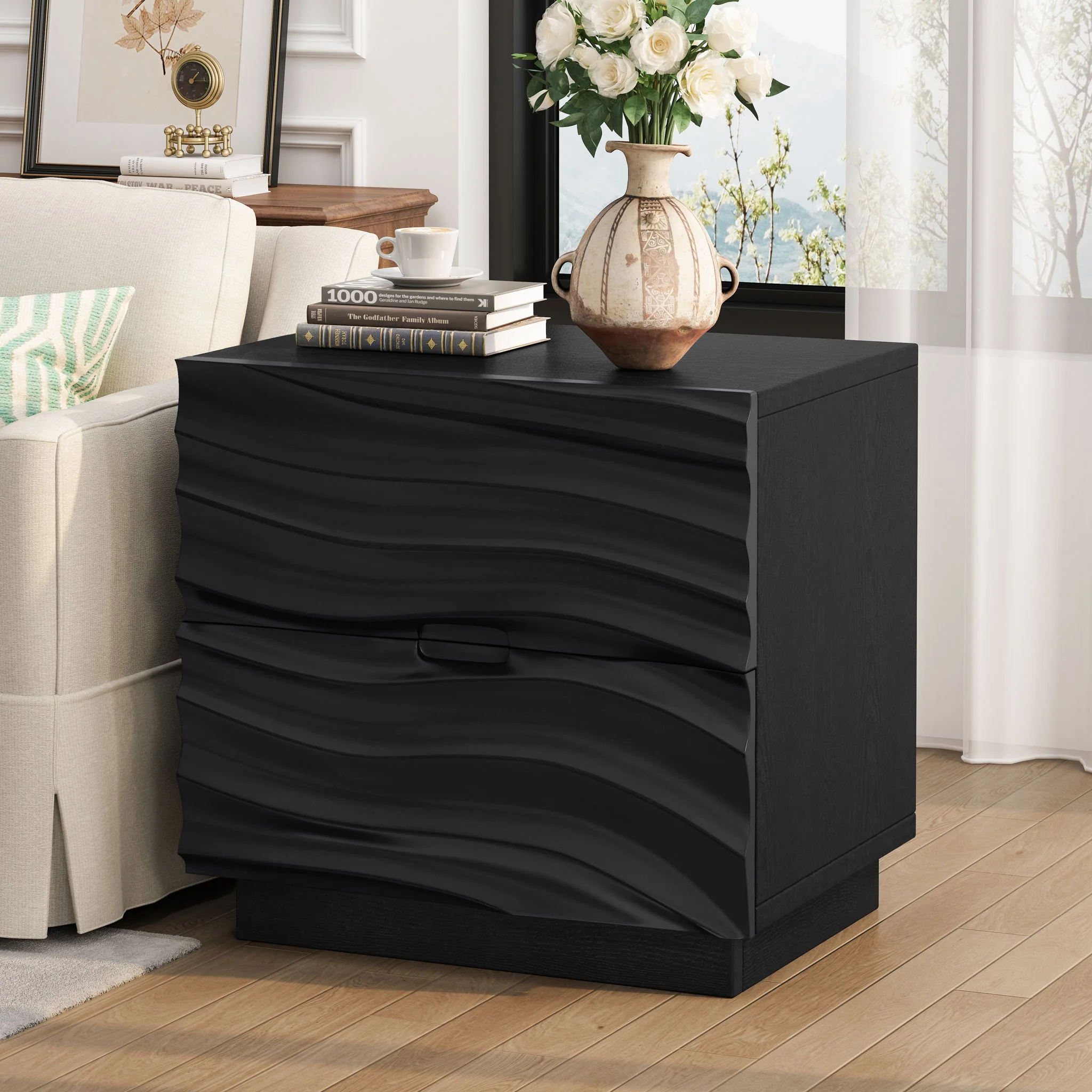 Nightstands, Bedside Table With 2 Drawers (Set of 2) - Black - Image 7