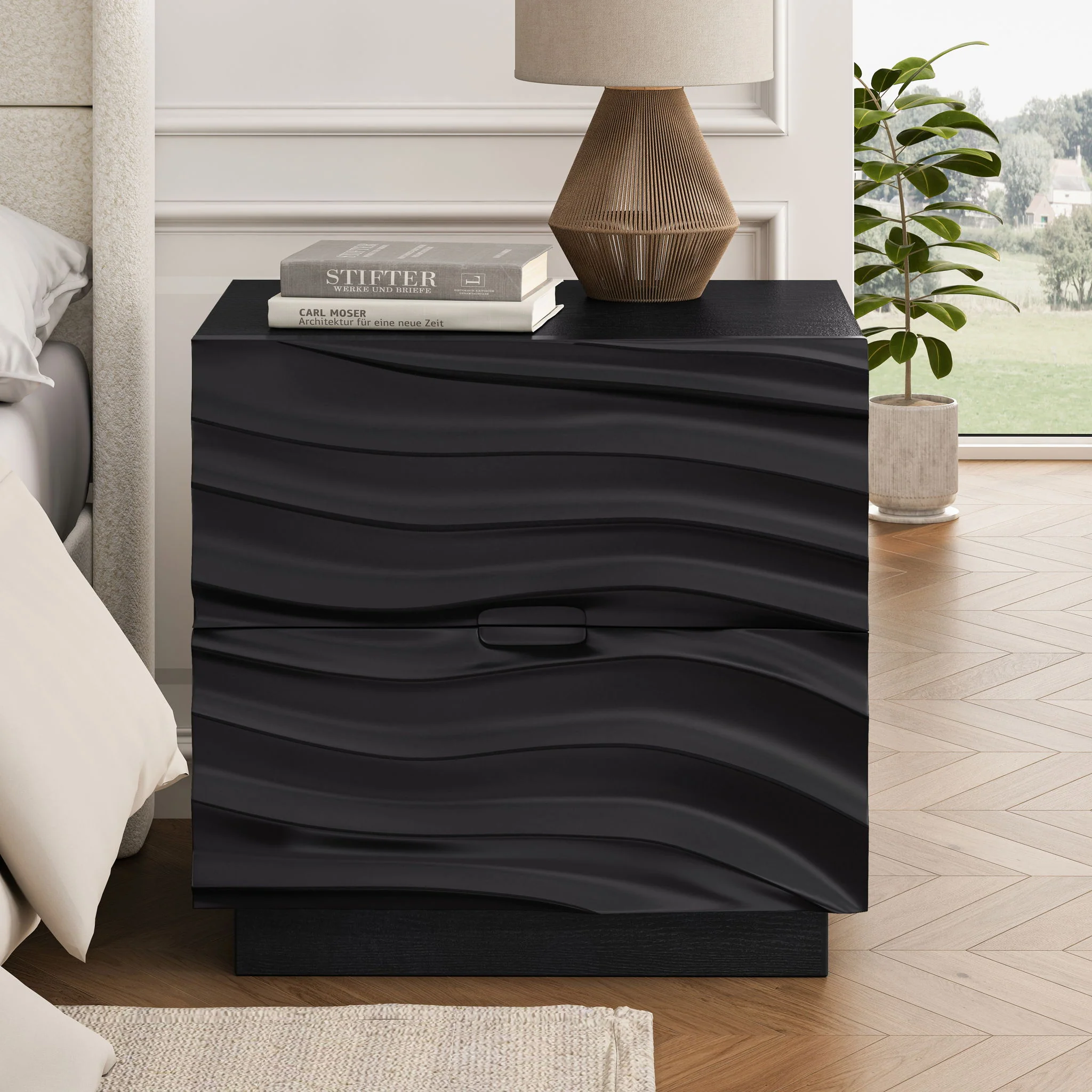 Nightstands, Bedside Table With 2 Drawers (Set of 2) - Black - Image 9