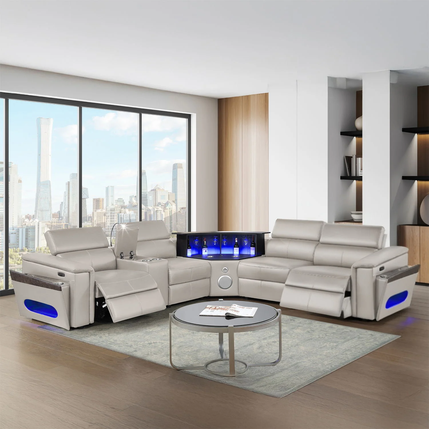 Nova - Sectional With Bluetooth Speaker, LED And Lifting Wine Cabinet - Image 19