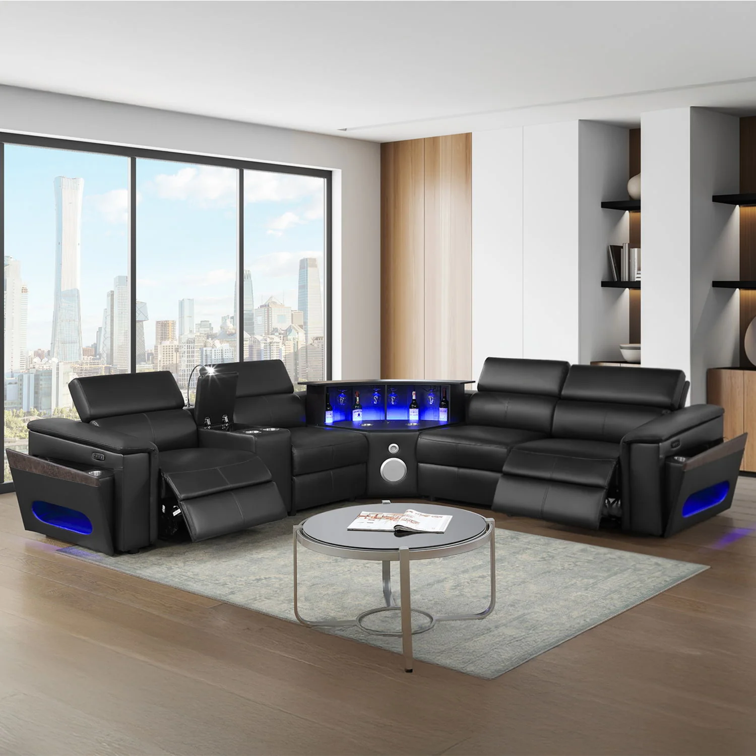 Nova - Sectional With Bluetooth Speaker, LED And Lifting Wine Cabinet - Image 24