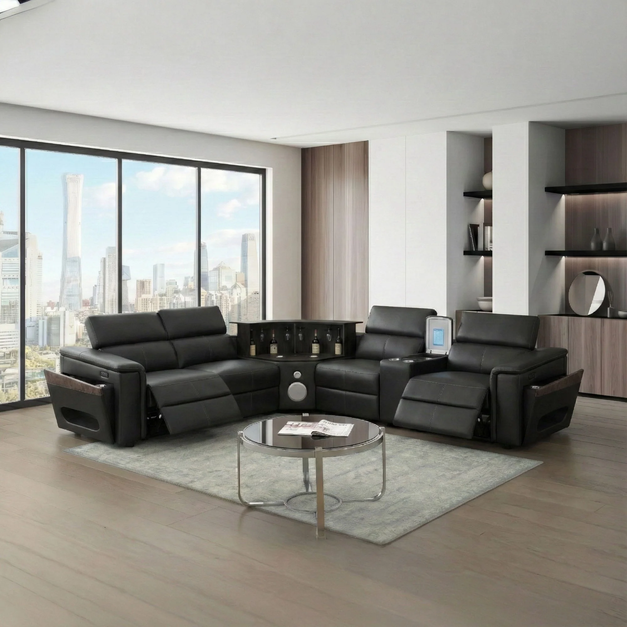 Nova - Sectional With Bluetooth Speaker, LED And Lifting Wine Cabinet - Image 34