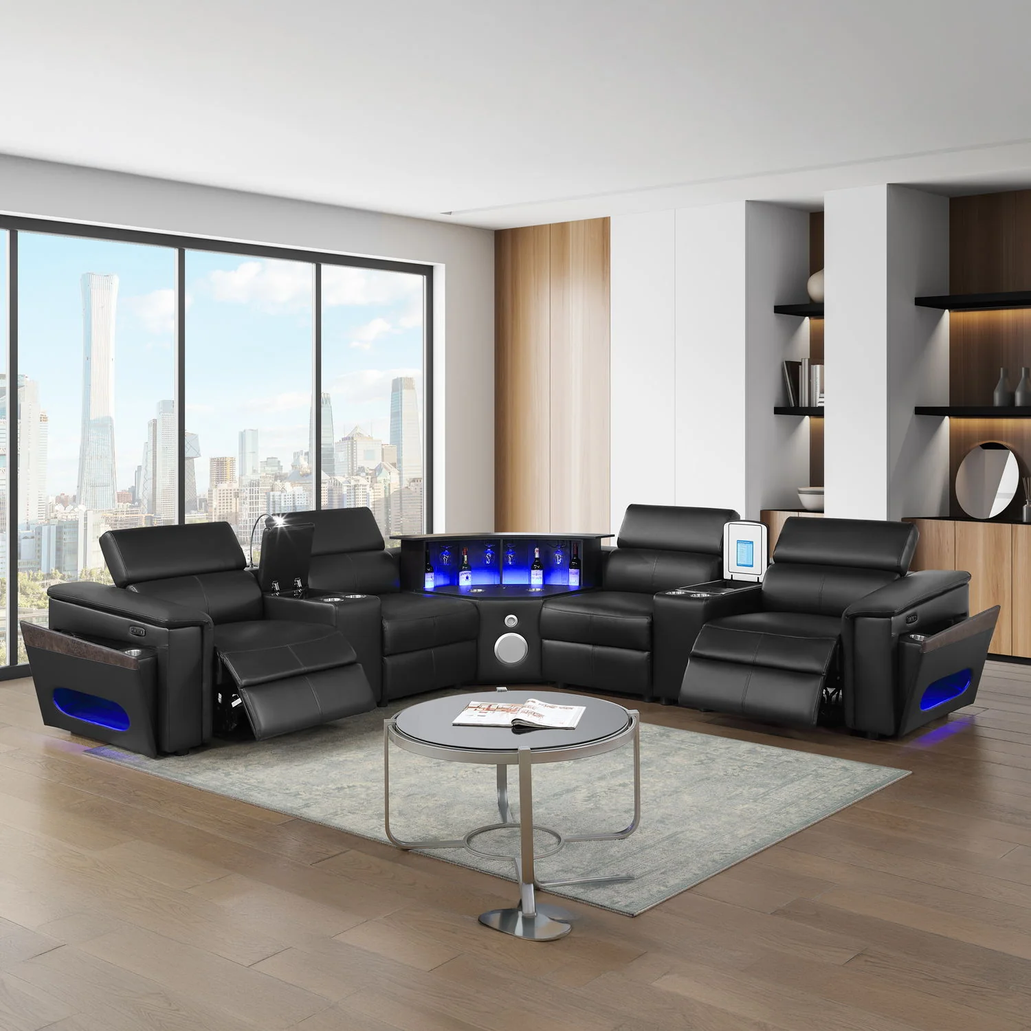 Nova - Sectional With Bluetooth Speaker, LED And Lifting Wine Cabinet - Image 62