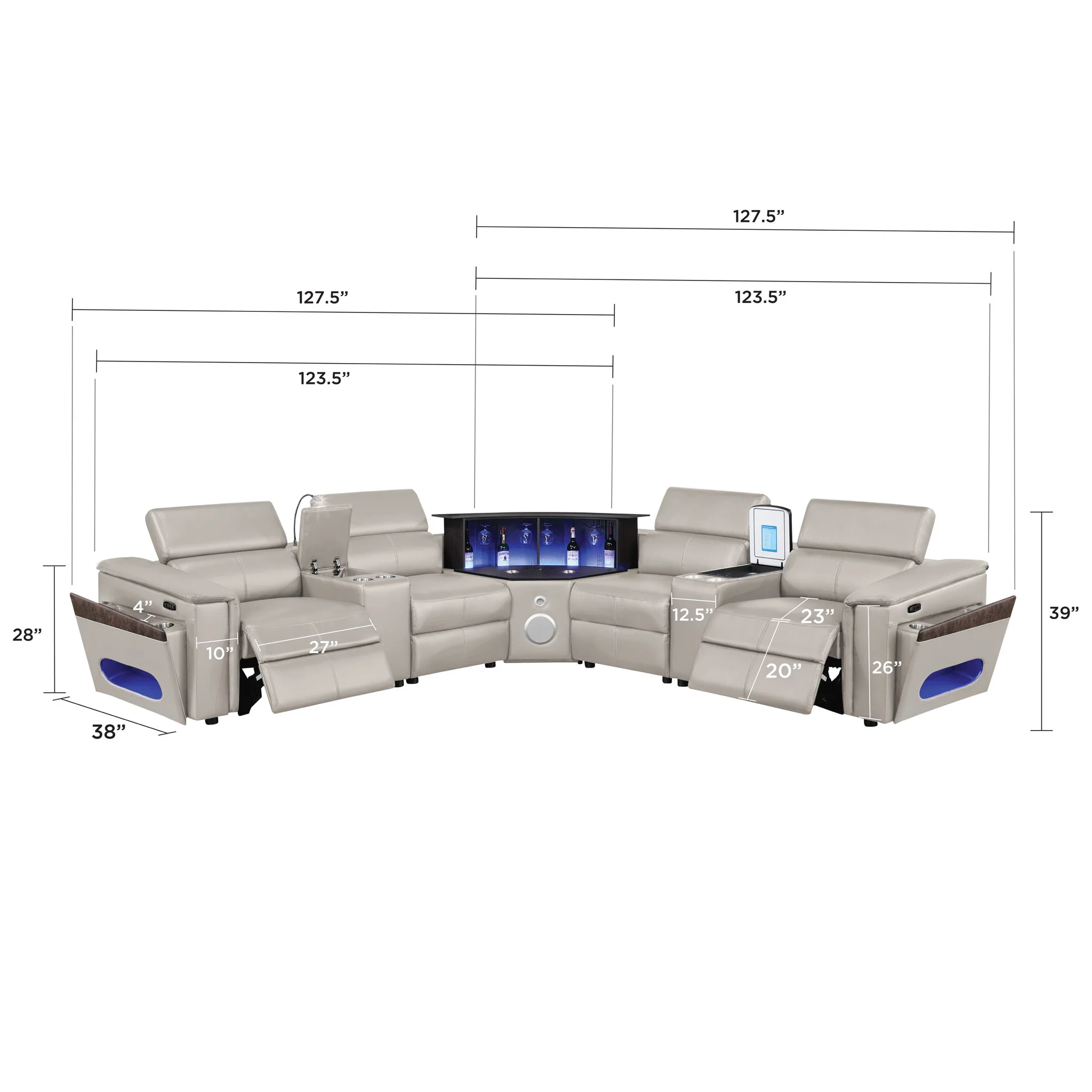 Nova - Sectional With Bluetooth Speaker, LED And Lifting Wine Cabinet - Image 76